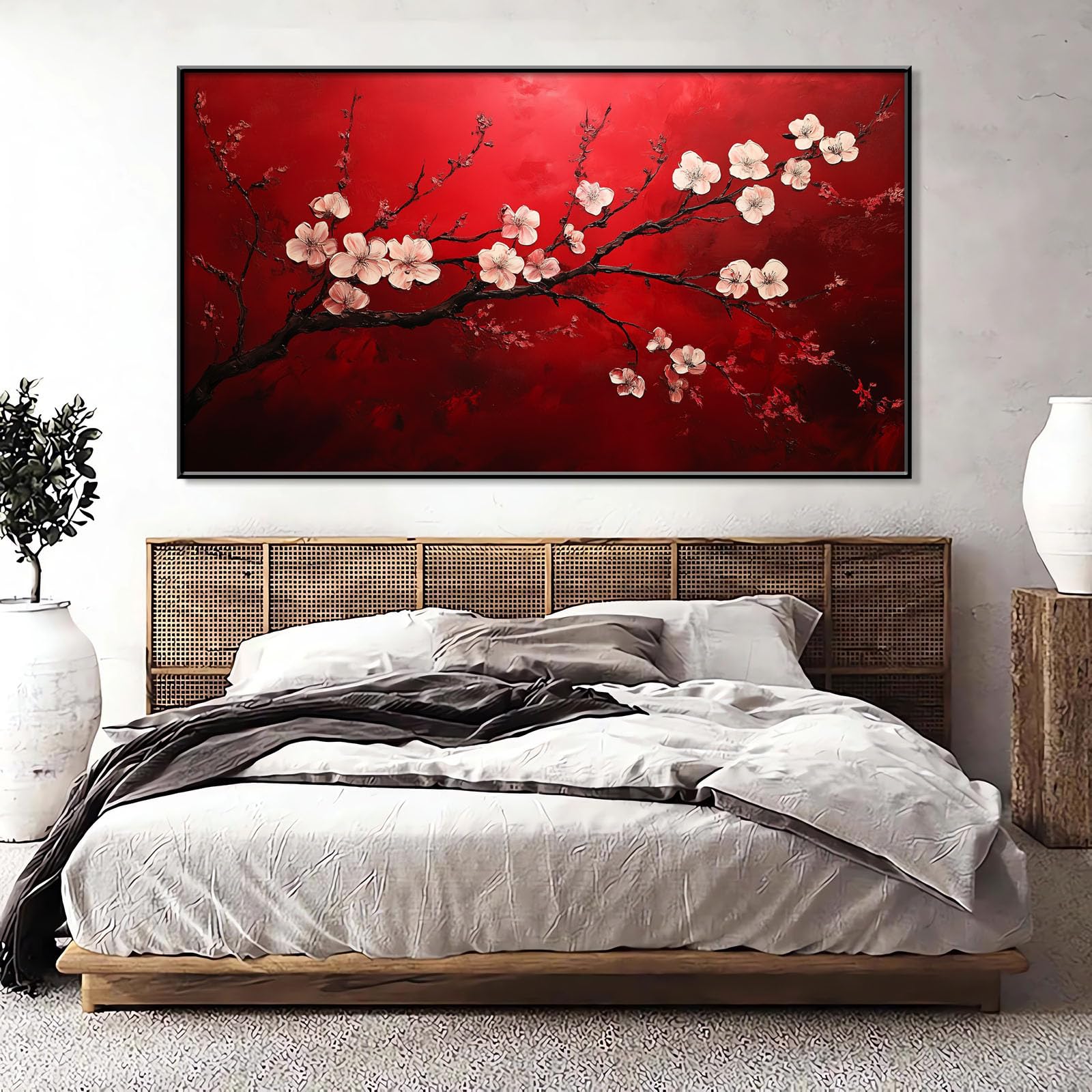 Amazon.com: Red Flowers Canvas Wall Art, Cherry Blossom Decor