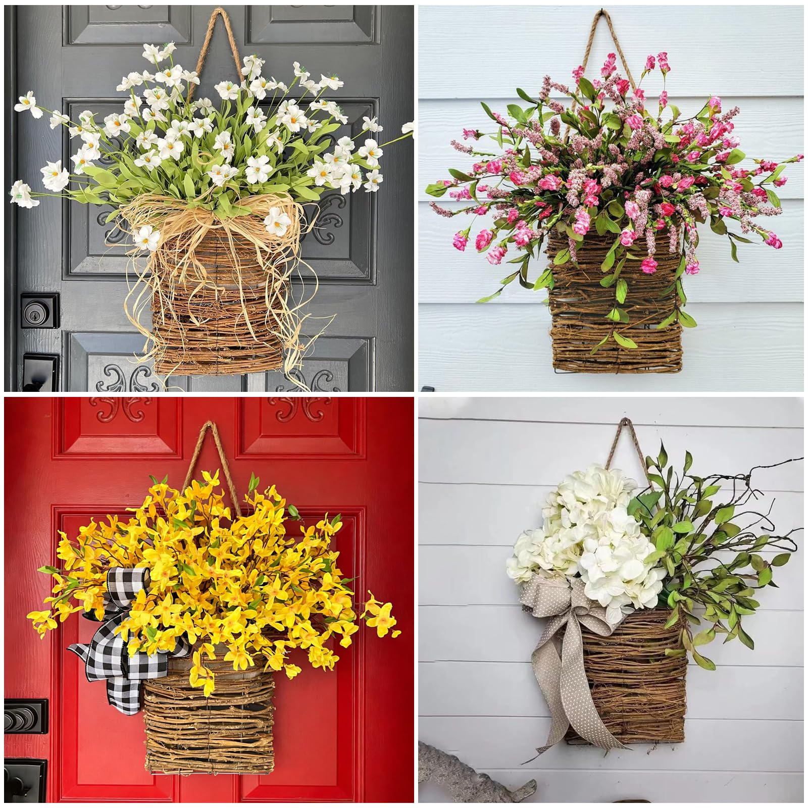 Amazon.com: White Daisy Basket Wreath - Rattan Door Hanger with