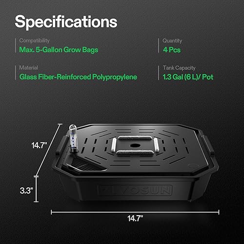 Miniatura 4 de VIVOSUN Paquete de 4 Macetas de Autoriego FlexFeed, Base de Maceta de Tela con Riego Automático con Medidor de Agua y Ventana de Mantenimiento