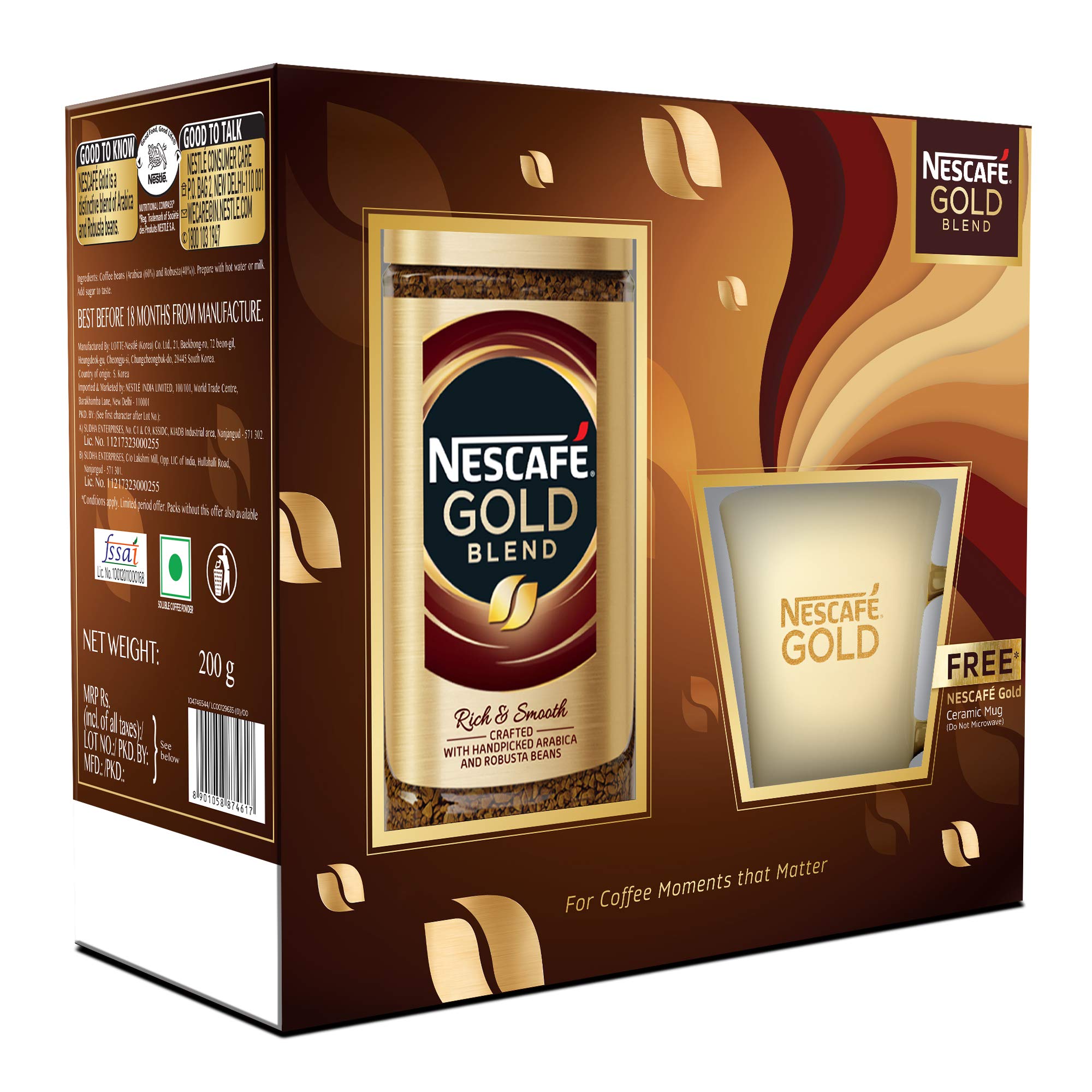 Nescafé Gold Blend Rich and Smooth Solube Instant Coffee Powder - 200 g Glass jar with Premium Ceramic Mug Free (B08B6CNR76) Amazon Price History, Amazon Price Tracker