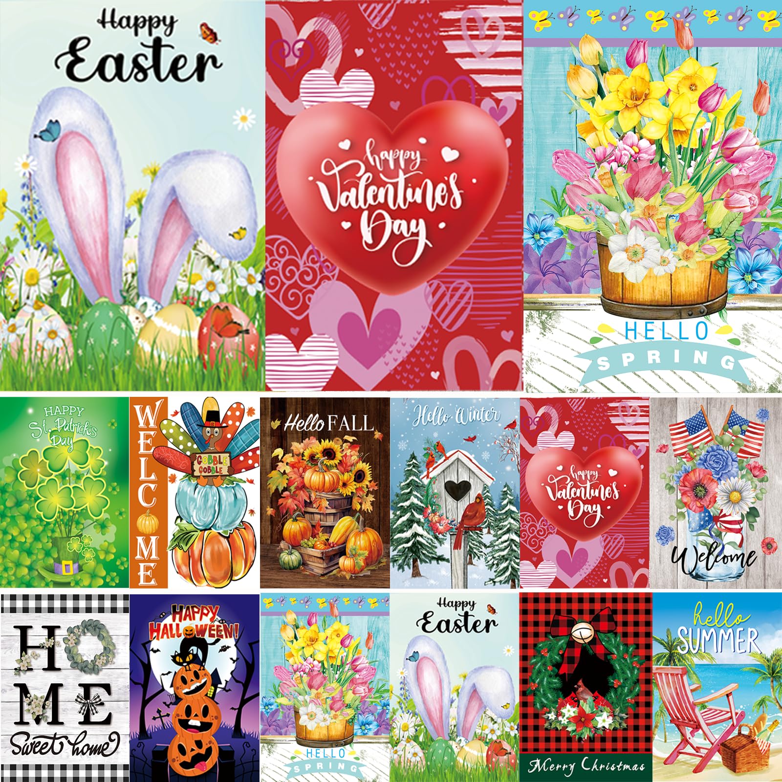 Seasonal Garden Flags Set of 12-Double Sided 12 x 18 Inch Outside Yard Flags, Small Flags for Outside, Holiday Garden Flags for All Seasons, Fall Winter Halloween Christmas Outdoor Flags