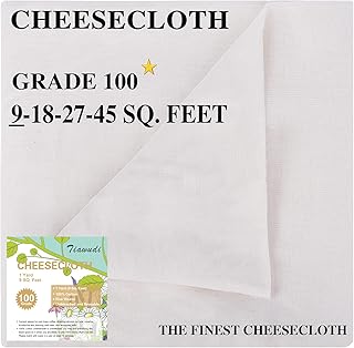 Cheesecloth, Grade 100, 9 Square Feet, 100% Unbleached Pure Cotton Cheesecloth for Straining, Filtering and Roasting, Ultr...