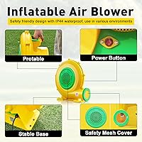 Vista 4 de Soplador de casa de rebote, soplador de aire de 370 vatios 0.5HP para inflable, ventilador eléctrico para gorila inflable, perfecto para objetos