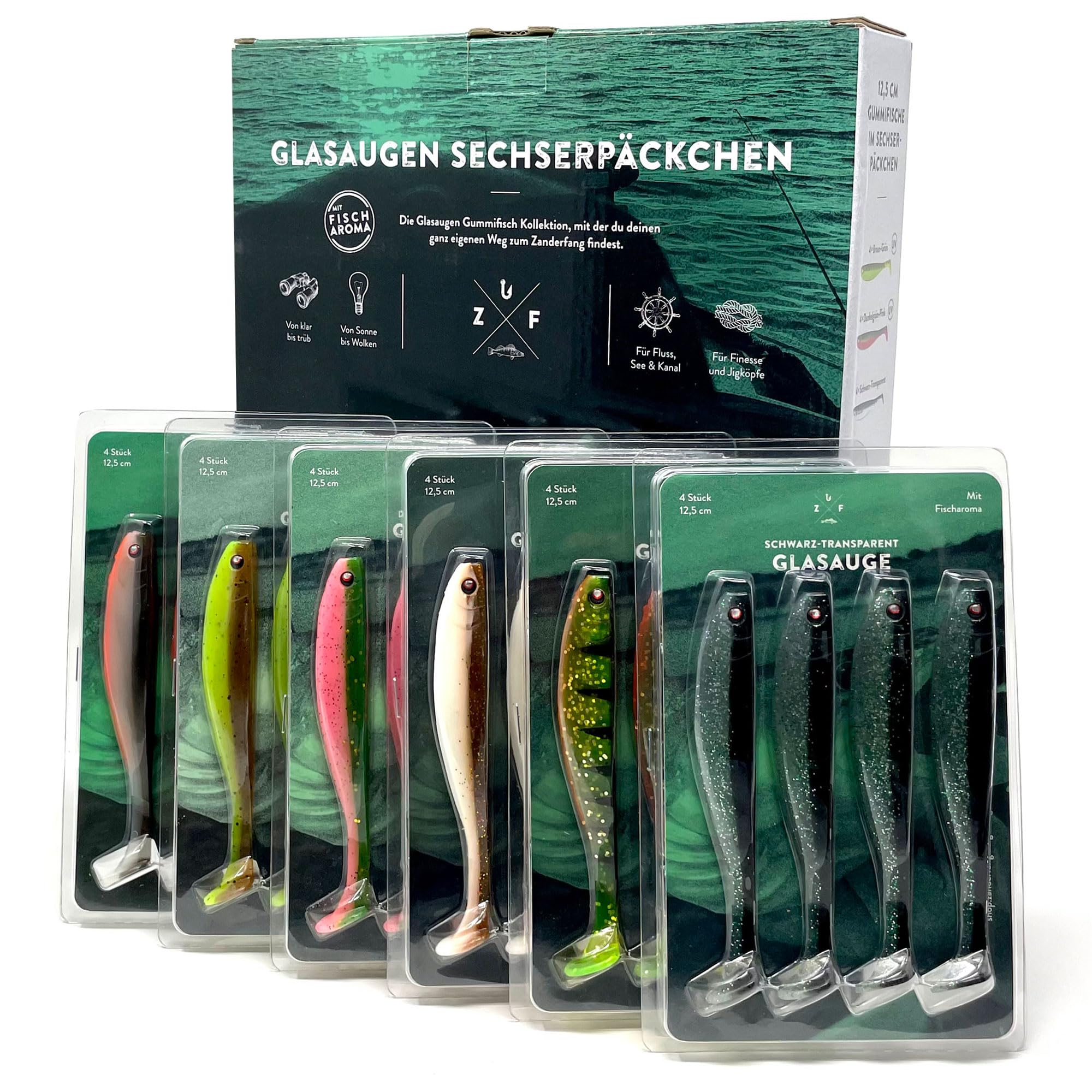 Zanderfang Gummifisch Set Glasaugen – Gummifische für Zander, Hecht, Barsch