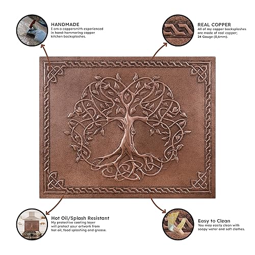 Miniatura 6 de Kitchen Backsplash, Sacred Tree with Celtic Border Copper Backsplash, Custom Copper Backsplash Panel, Handmade Copper Backsplash Tile, Indoor