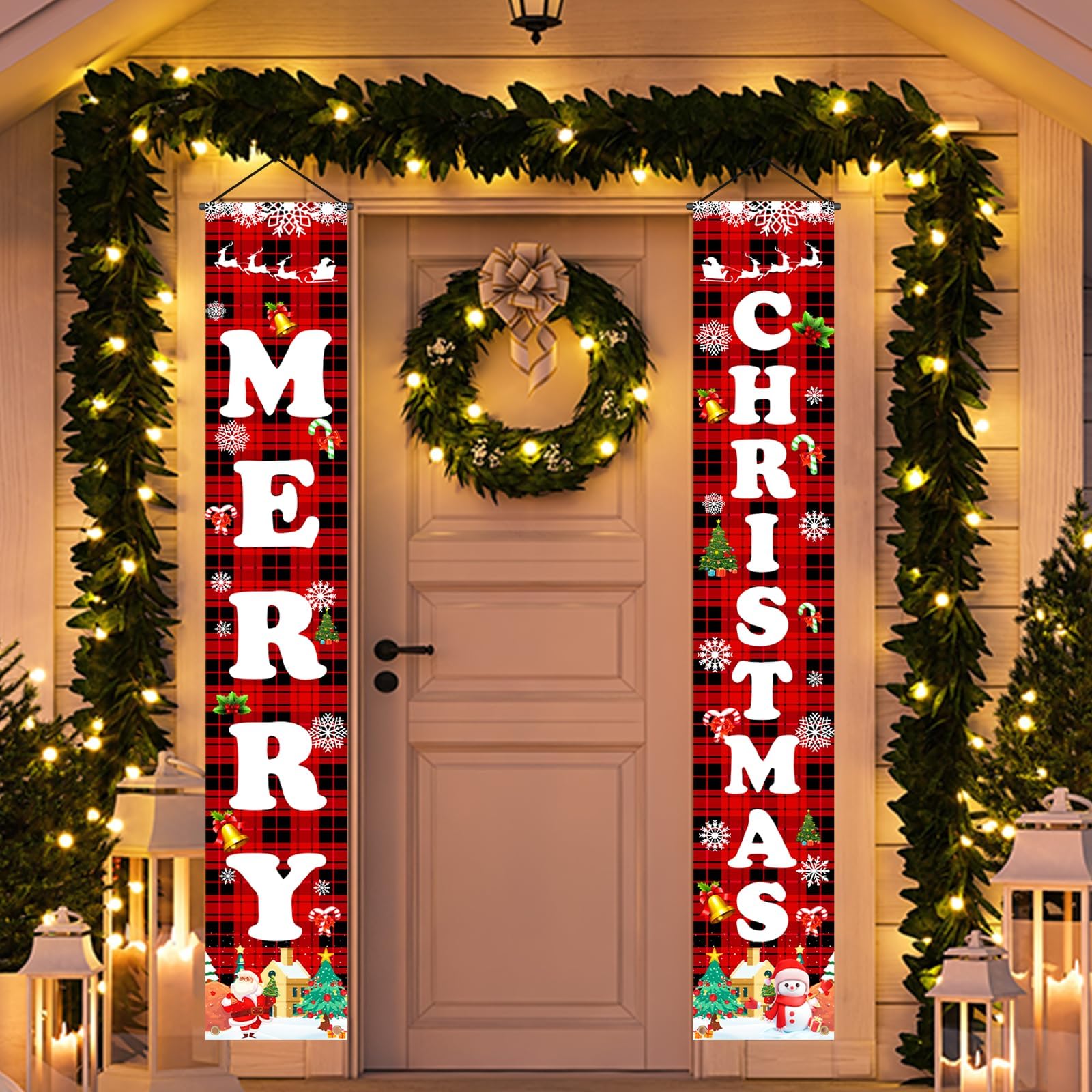 Christmas Decorations Outdoor Indoor Yard Front Porch, Merry Christmas Banner Door Decorations, Hanging Reusable Sign Xmas Decor for Home Outside