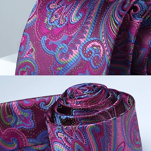 Miniatura 5 de HISDERN Corbatas para hombre, corbata de cachemira y bolsillo cuadrado tejido clásico floral para hombre, corbata de fiesta de boda