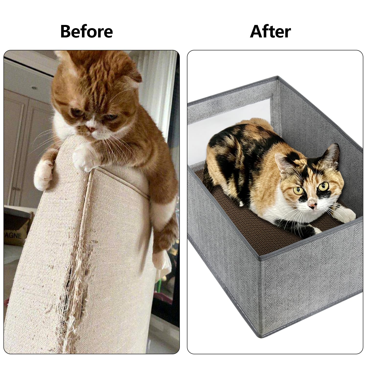 Kichwit Almohadillas rascadoras para gatos, 3 piezas de cartón rascador para gatos con una caja, tabla de rascar reversible para gatos (grande)