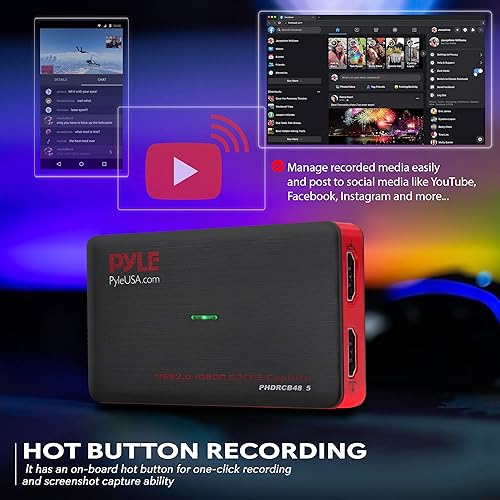Miniatura 6 de Pyle Dispositivo de tarjeta de captura de videojuegos con grabadora de video, salida HDMI, transmisión en vivo Full HD 1080P, USB, SD, PC, DVD, PS4,