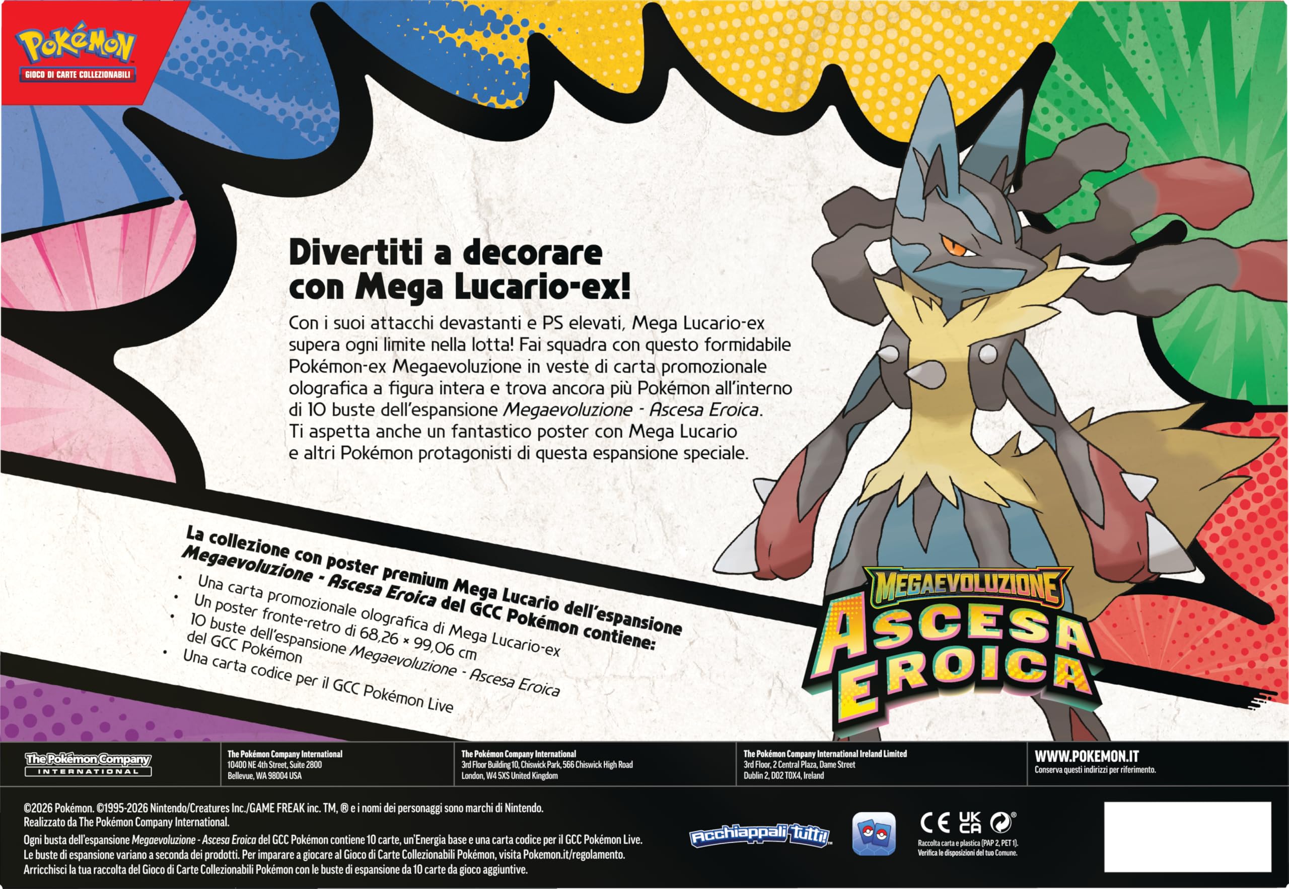 Pokémon: Mega Lucario Expansion Expansion MegaEvolution Collection - Heroiczne powstanie GCC Pokémon (holograficzna karta promocyjna, plakat dwustronny i 10 rozszerzeń)