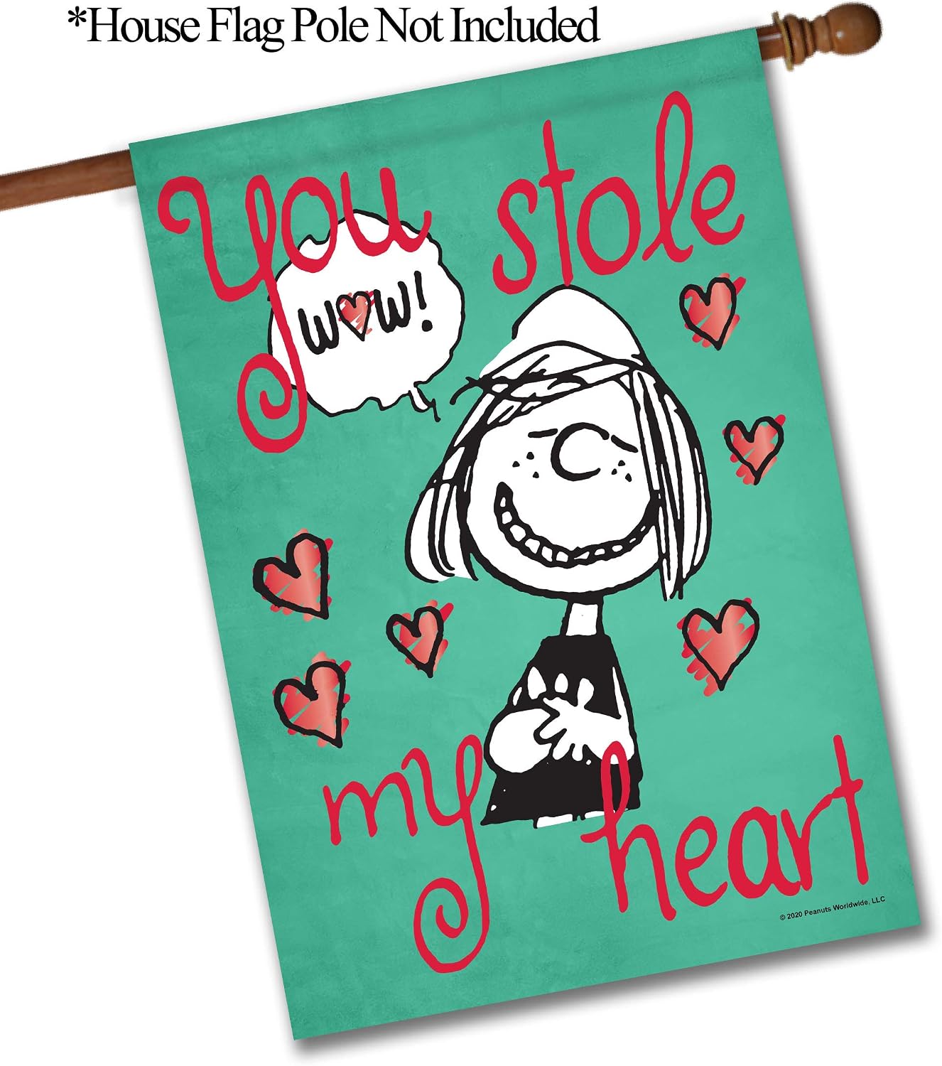 Flagology.com, PEANUTS®, PEANUTS® Peppermint Patty Stole My Heart – House Flag 28" x 40", Officially Licensed PEANUTS®, Valentine's Day