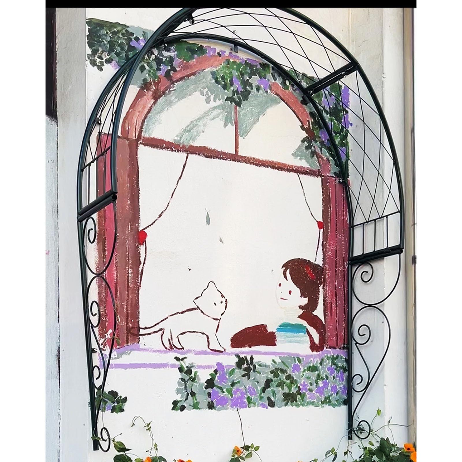 Łuk ogrodowy o szerokości 100 cm, do pnącza, stojak na kwiaty, zielono-biała pergola do dekoracji i wsparcia ogrodowego