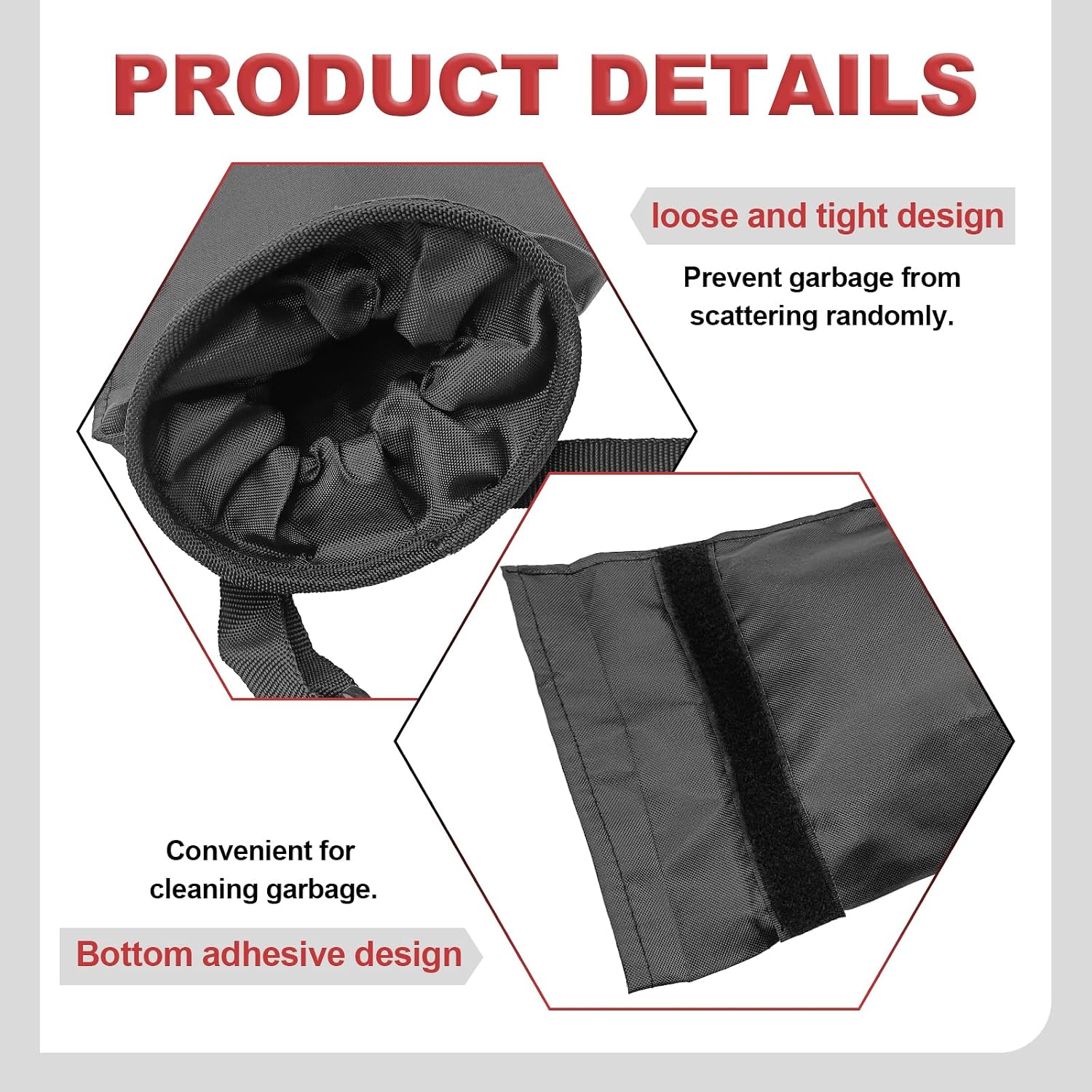 2 Pcs Car Trash Bags, Can Hanging Back Seat Car, Car Garbage Bag with Storage Pockets, Car Trash Can Washable, Car Garbage Bag for Outdoor & Travelling Vehicle Interiors (Black)
