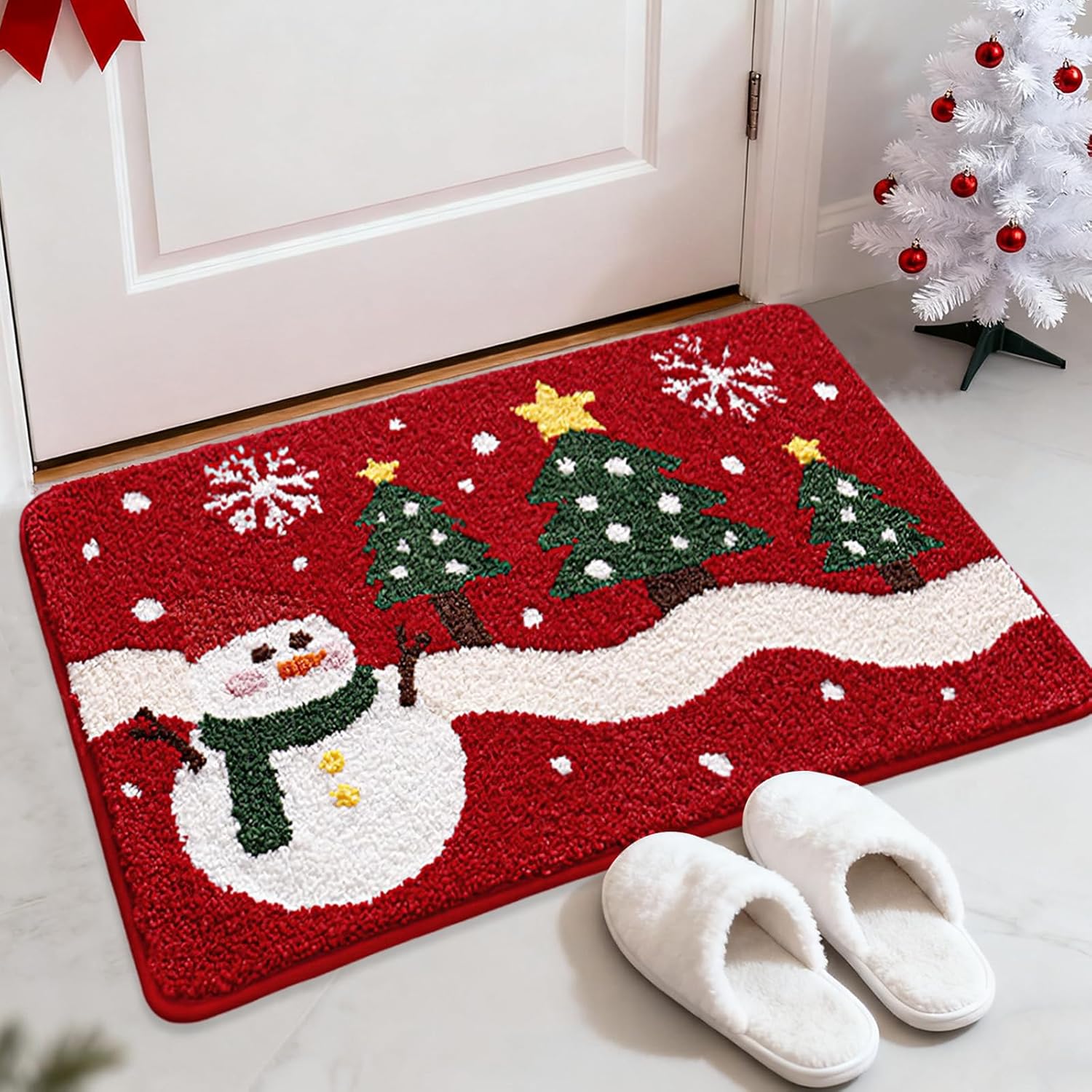 Christmas Bathroom Rugs Cute Snowman Christmas Tree Bath Mats Soft Microfiber Bath Rugs Non Slip Christmas Decor Mat