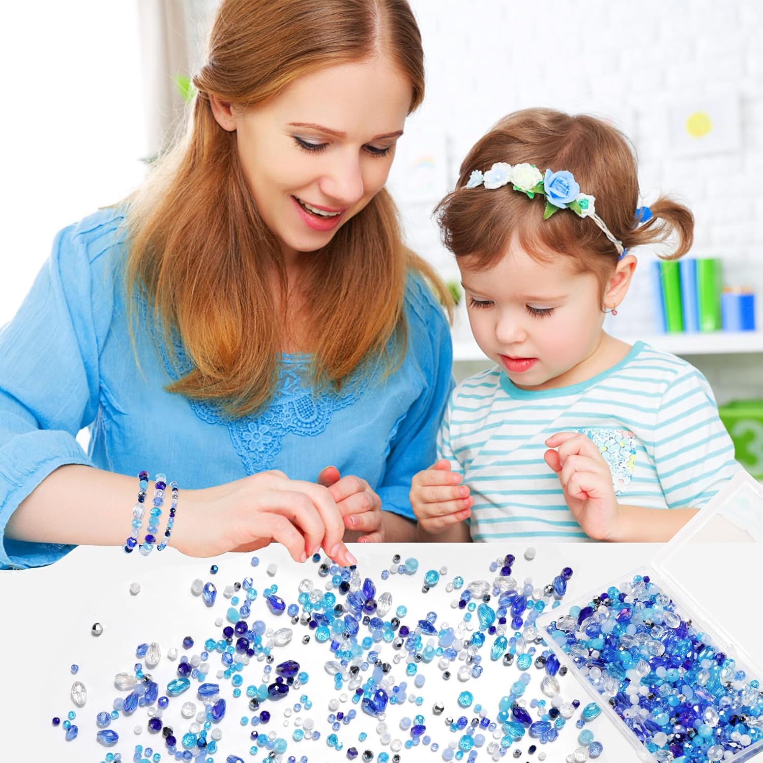 Glass Beads for Jewelry Making -800PCS Blue Crystal Beads for Bracelet Making Kit, Assorted Round Rondelle Gemstone Beads for DIY Crafts,Friendship Bracelets(Blue) - Image 4