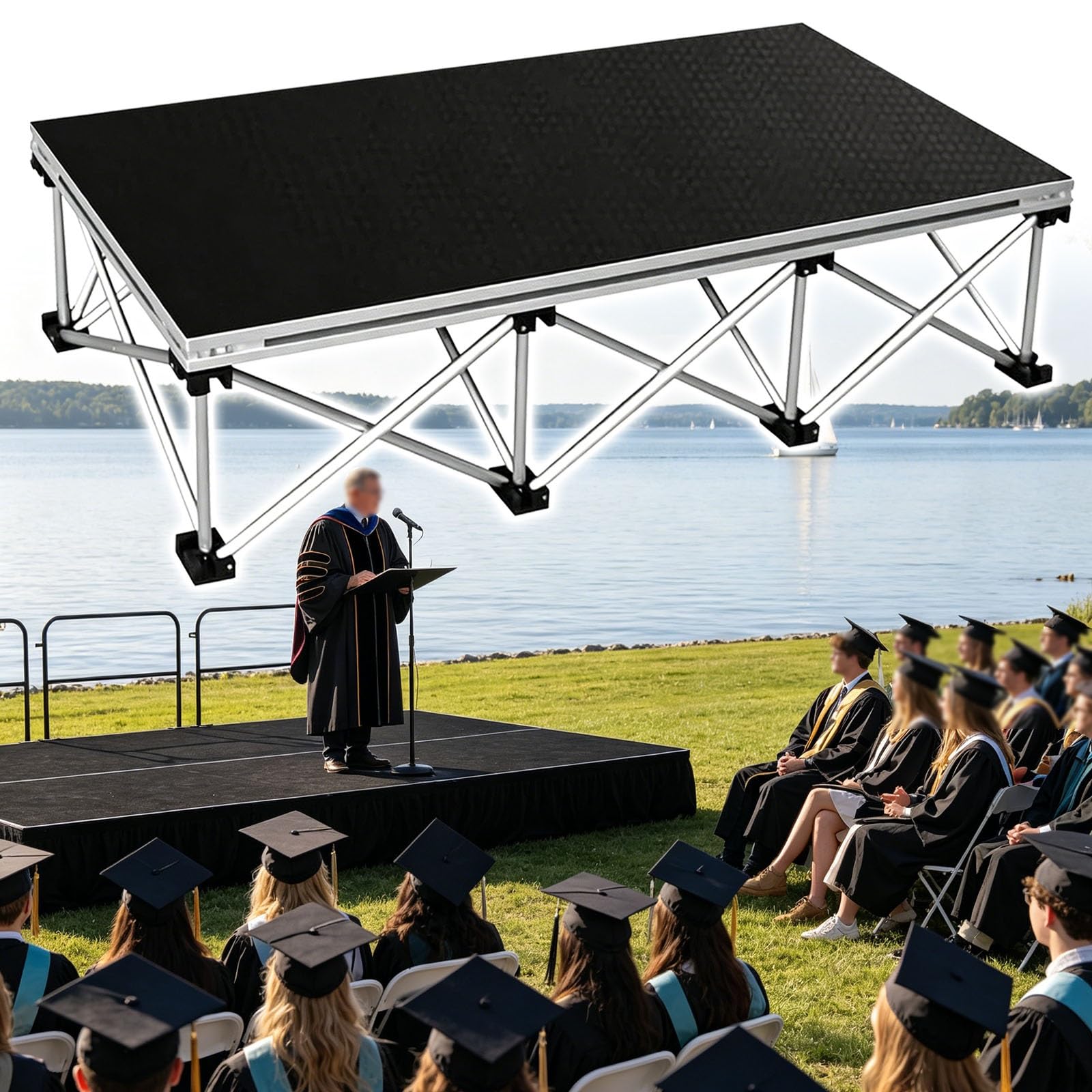 Palco Scolastico per Eventi Indoor/Outdoor, Piattaforma ad Alta Portata con Staffa, Superficie Antiscivolo per Uso ripetuto | Rectangle,80cm/31.5in