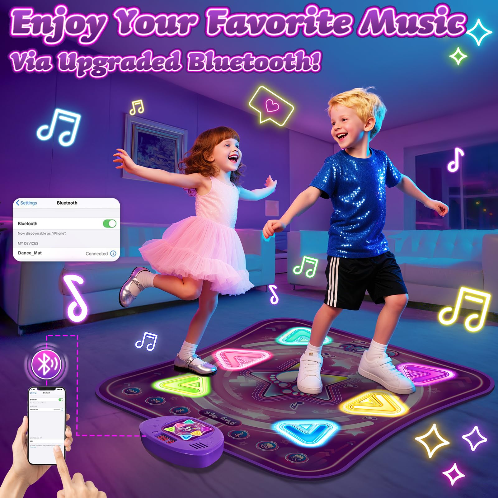 Alfombras de Baile para Niños, Tapete de Danza para Criança iluminado con Bluetooth y 5 Modos de Juego Juguetes Niños, Regalos de Cumpleaños de Navidad para Niños y Niñas de 3 4 5 6 7 8+ Años o más