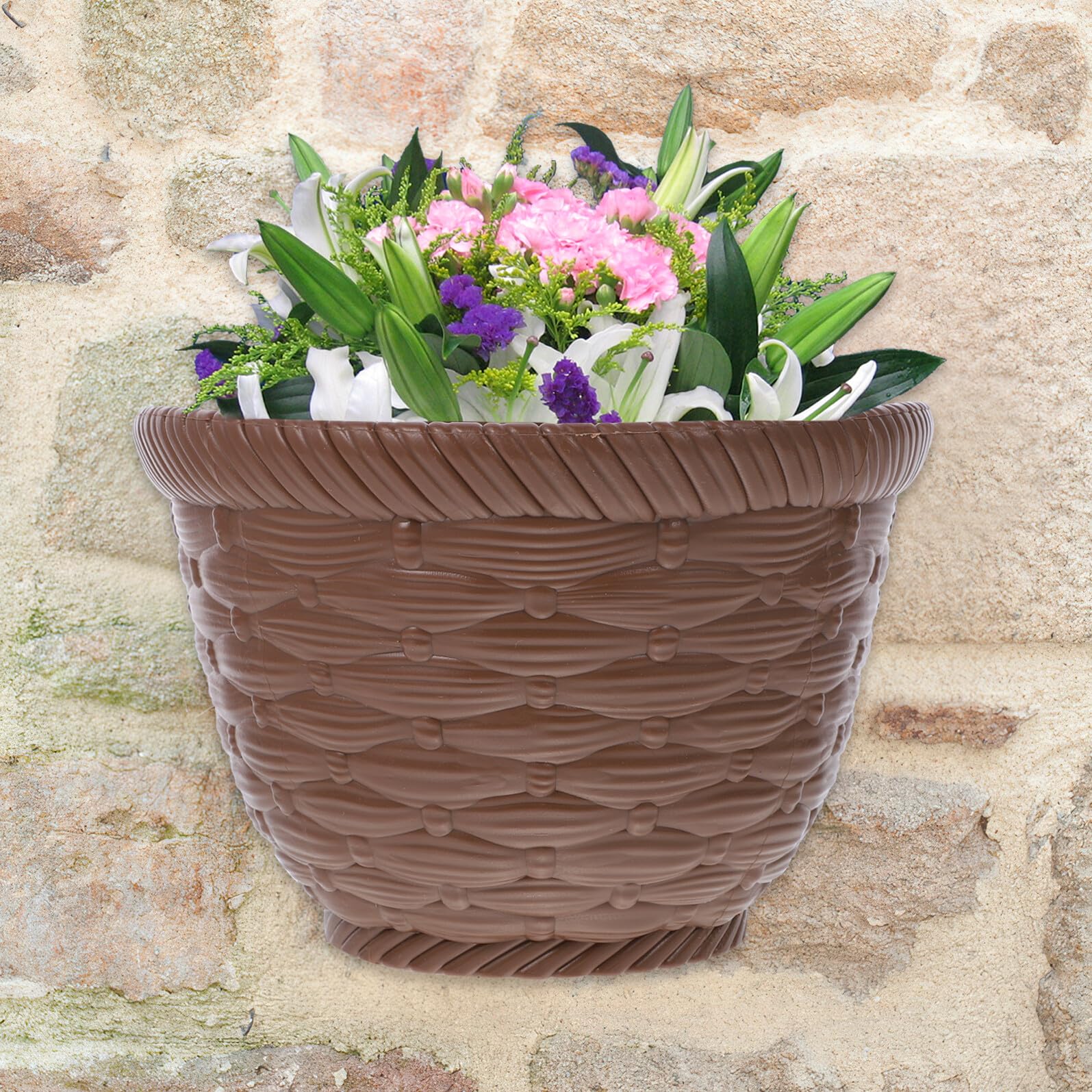 DECHOUS Pot de Fleurs Mural en Terre Cuite Imitation Osier Trou pour Accroche, pour Jardin et Balcon Extérieur