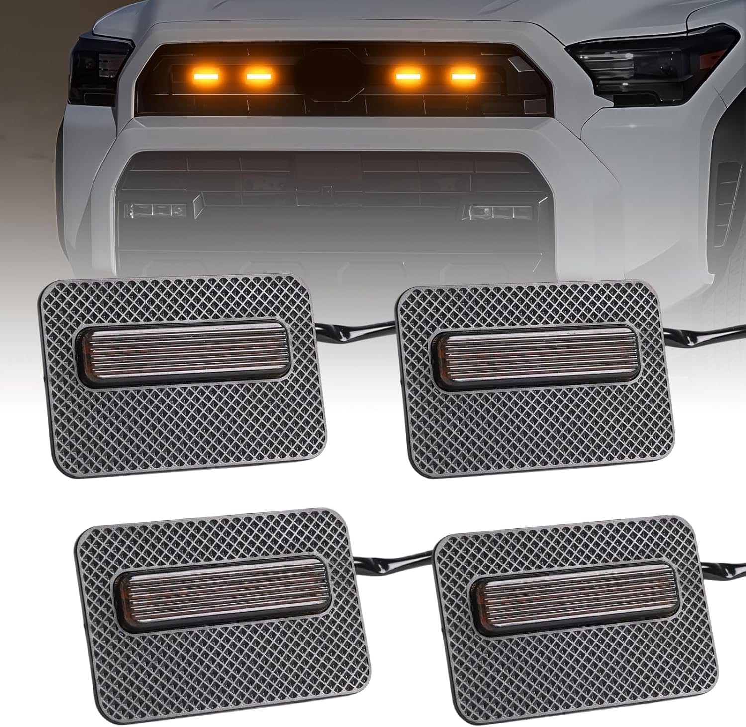 AUTOXBERT Grille Lights for 2024 2025 Toyota Tacoma SR SR5 Front Grill, 4Pcs Amber Light Smoked Housing Led Grill Light with Harness