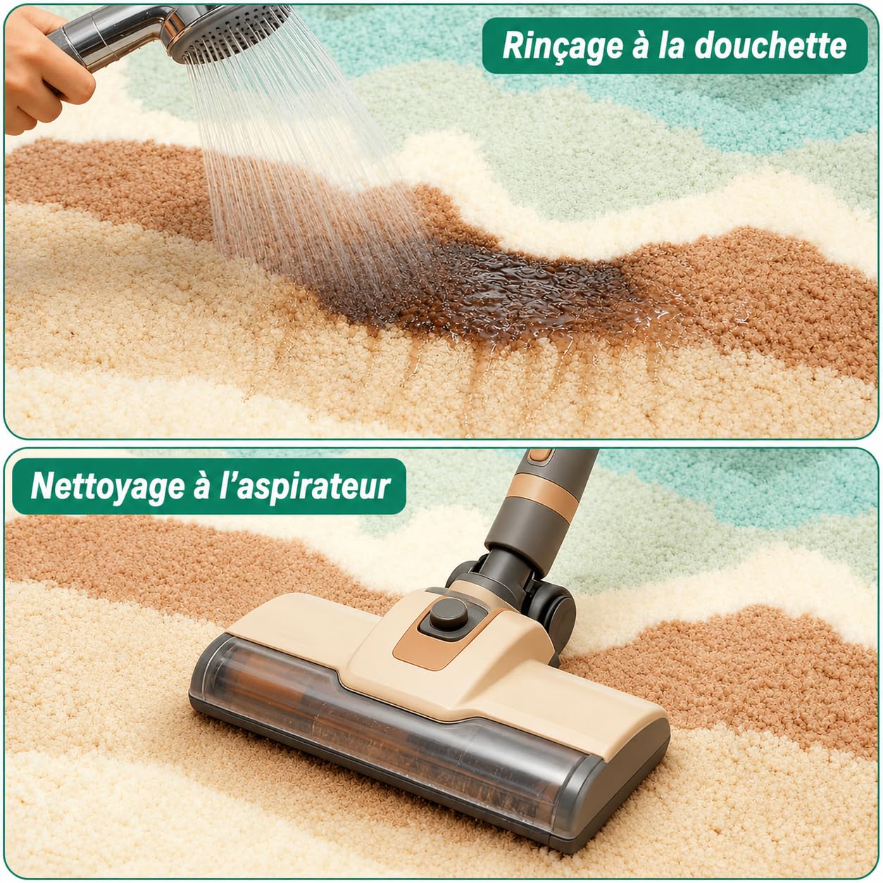 Tapis de Bain Antidérapant Dos TPR, 80x50cm, Forest Green Beige
