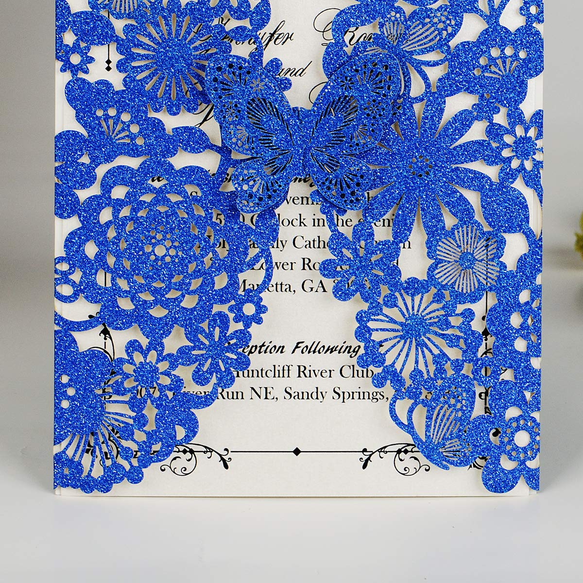 Faire Part De Mariage Personnalisé 20 Invitations De Mariage élégantes En Ivoire Avec Découpe Laser Motif Papillon & Floral - Poches, Feuille Intérieure Vierge, Enveloppes Incluses