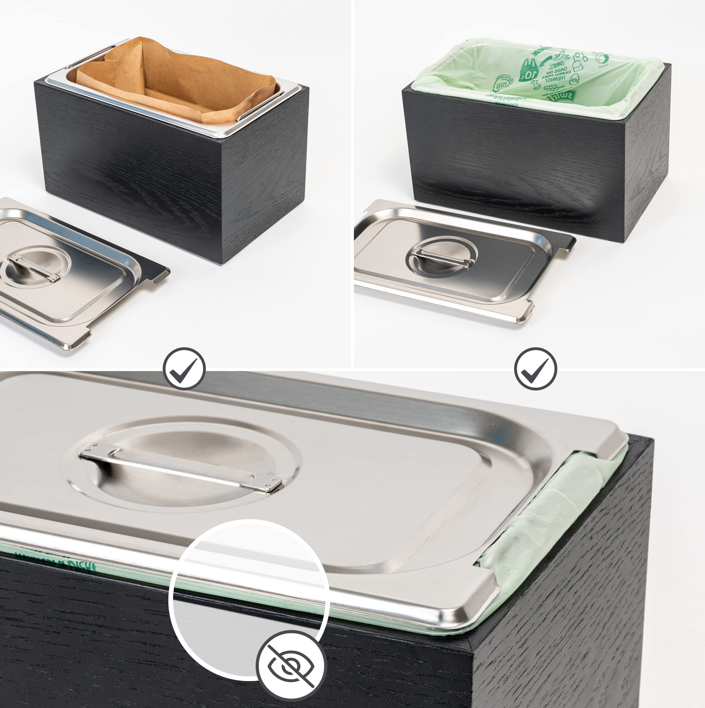 KAZAI. Design Organic Afvalbak -Holma- | 4.5L, Vaatwasmachinebestendig en gemaakt van echt houtfineer | Keukencompostbak voor organisch afval | Eiken, zwart