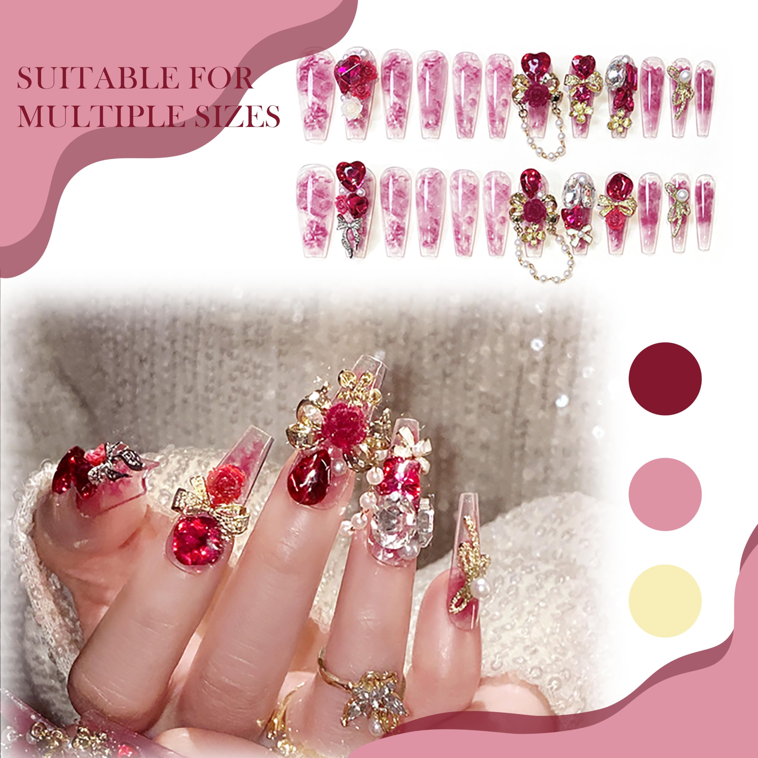 Luxurious Handcrafted 3D Gemstone Press-On Nails - Image 2