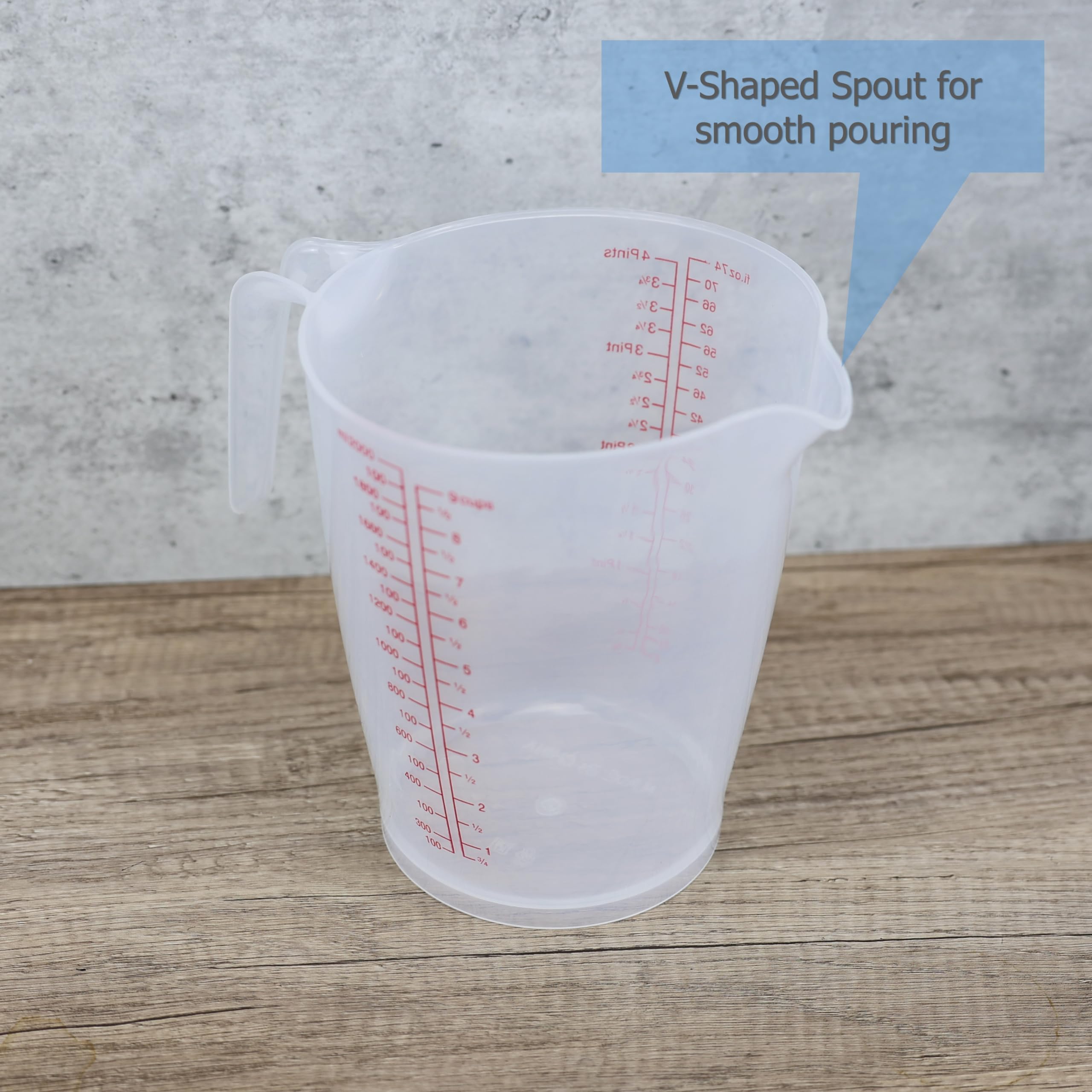 EIKS Tasses à mesurer en plastique pour mesurer le mélange, la cuisine, la pâtisserie, les loisirs créatifs, la peinture (2 000 ml x 2 + 250 ml x 2)