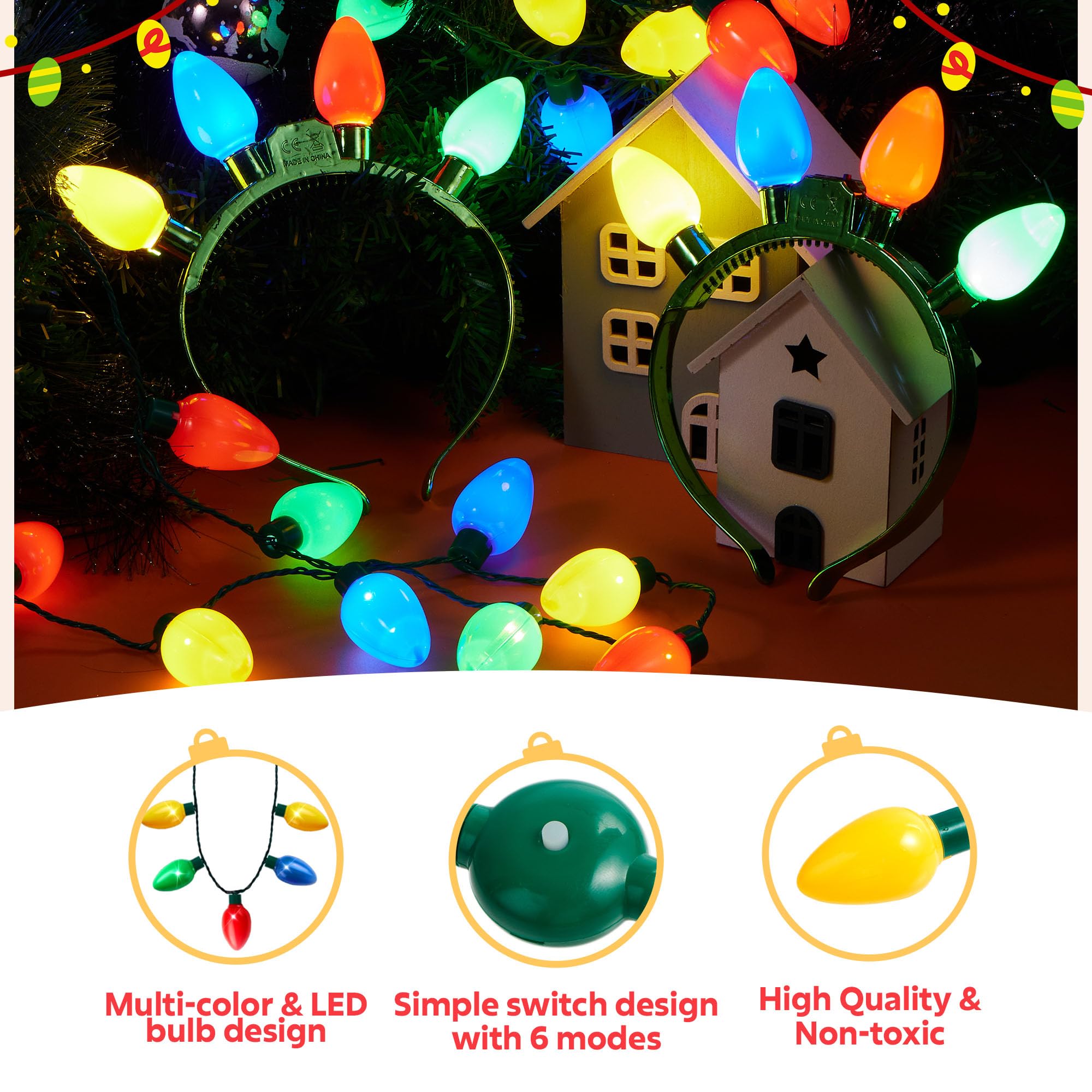 JOYIN 2 cerchietti per capelli natalizi illuminati con luci a LED con
