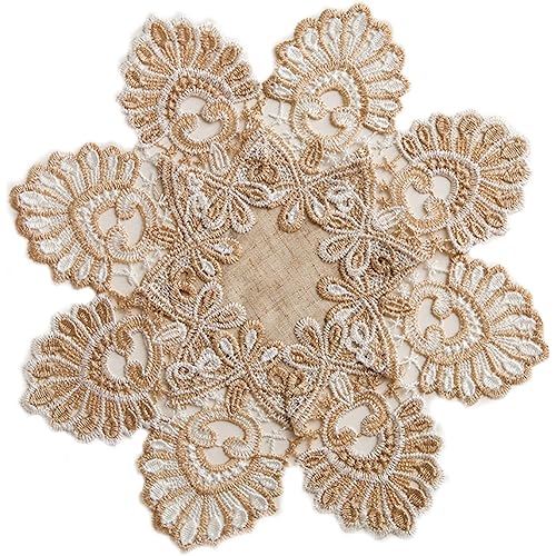 European Antique Jacquard Table Doilies, Samll famehouse Linen Embroidered Place Mat, Table Topper Scarf,Lace Coaster (Flower Shape, Diameter 11.8Inch)
