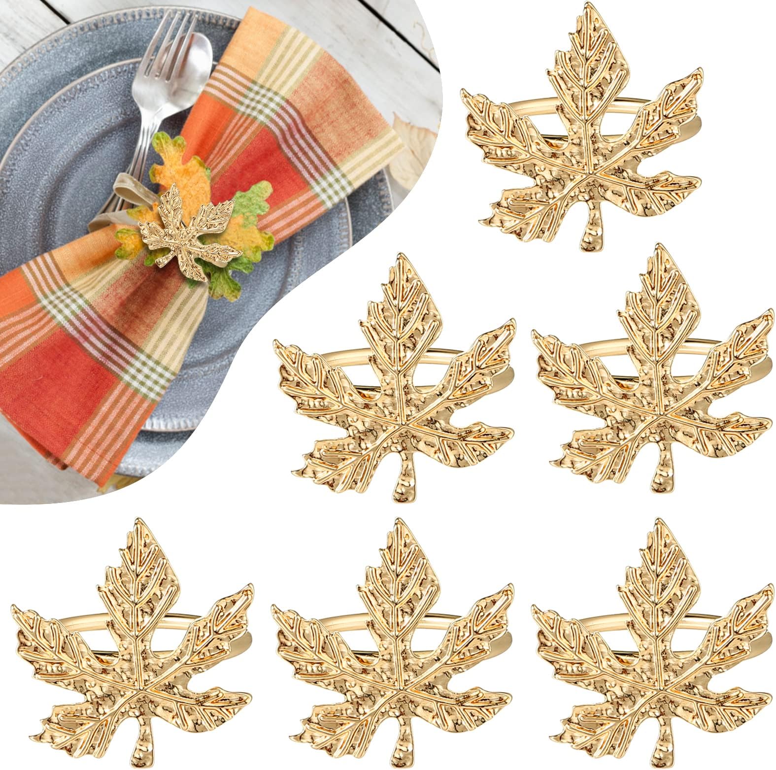Amazon.com: Emivery 6 Pieces Fall Napkin Rings, Thanksgiving Maple Leaf ...