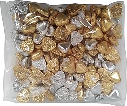 Deliex Delicias de Extremadura - 1 kg of heart-shaped chocolate chocolates filled with milk cream, gold and silver 1 kilo bag (130-140 units approx)