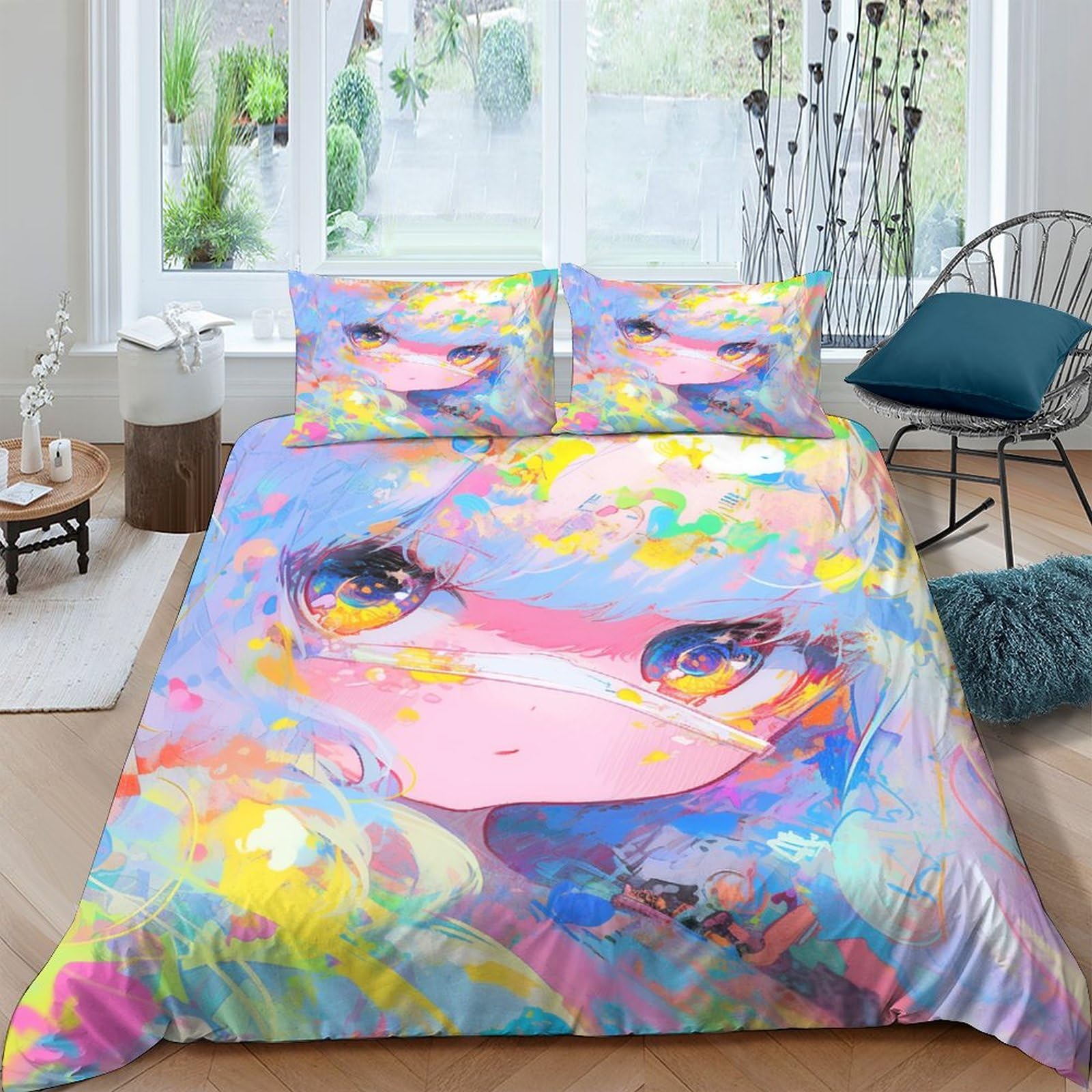 Parure de lit pour housse de couette anime japonais avec taie d'oreiller