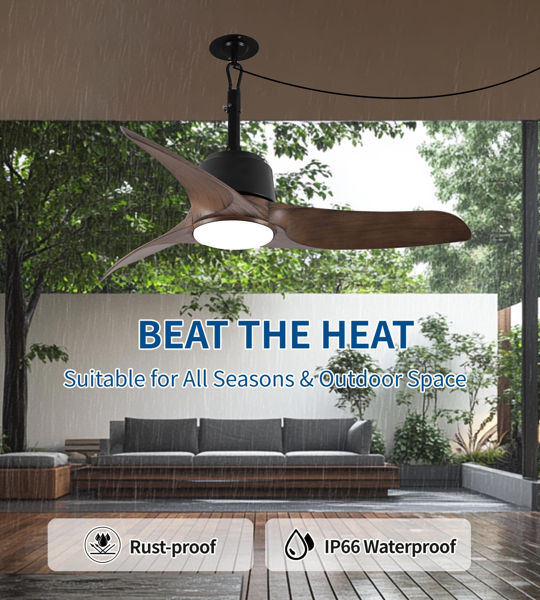 42 Outdoor Ceiling Fans with Lights and Remote Control IP66 Wet Rated Waterproof Ceiling Fan with 6-Speed DC — view 2
