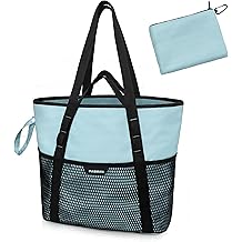 Bolso de playa grande con cremallera y 8 bolsillos. Bolso de playa a prueba de arena para mujer. Bolso de ba&ntilde;o familiar liviano y plegable para vacaciones