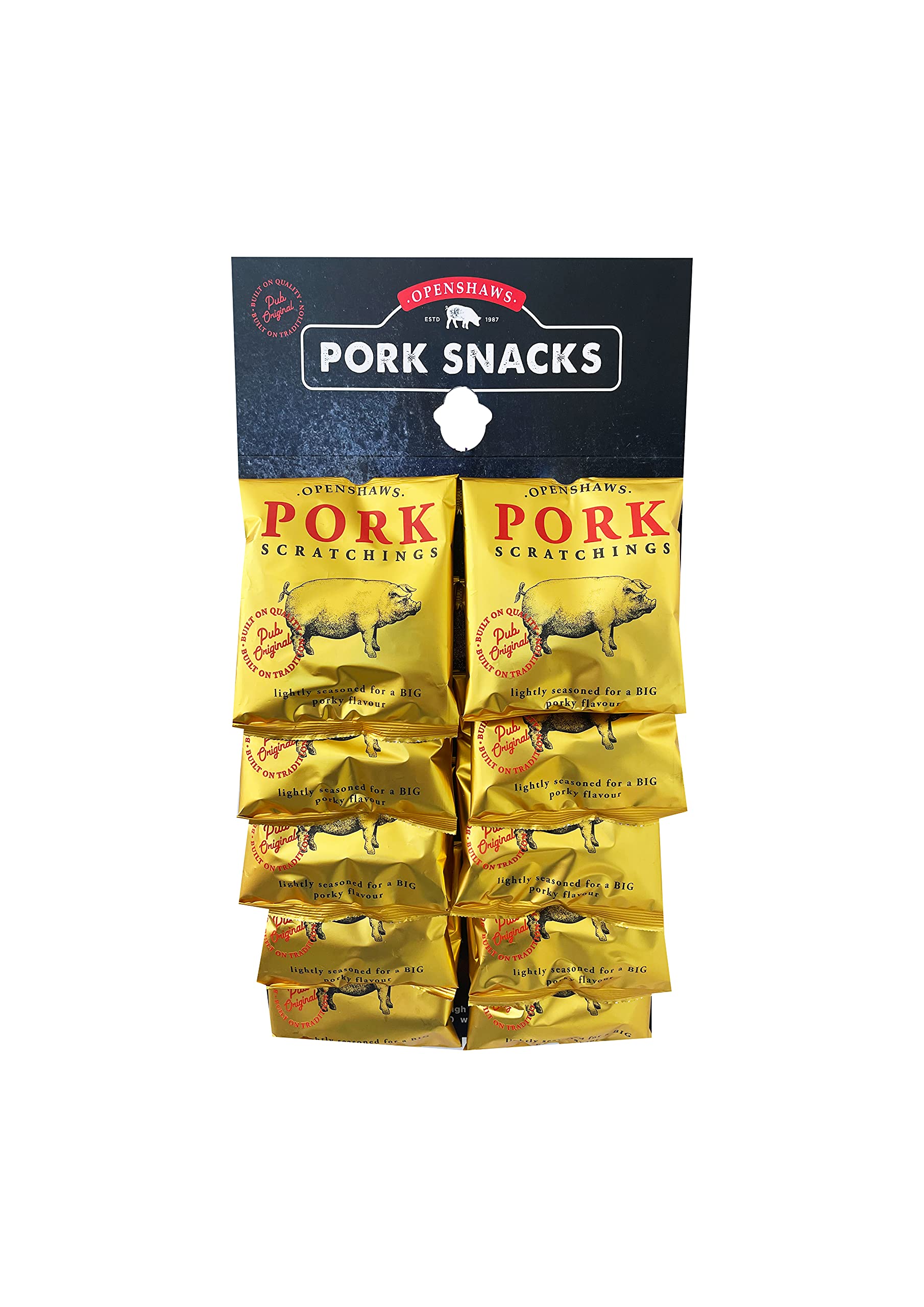 Openshaws Pub Original Lightly Seasoned Pork Scratchings 35g (Card of 10 Bags)