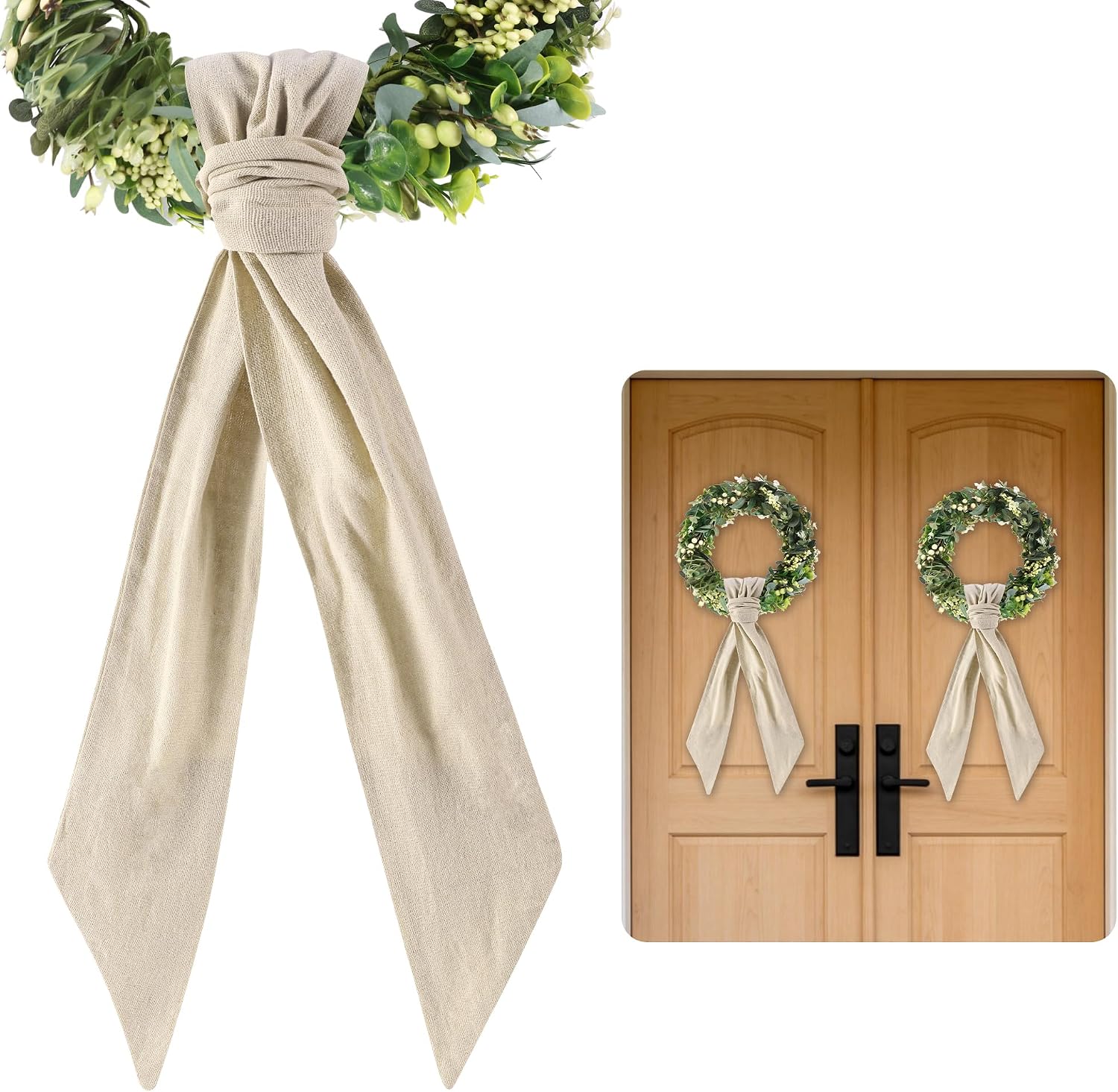 Velvet Wreath Sash for Front Door Decor, 2-Pack, 55", White Silver