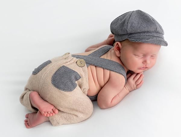 Set de Accesorios para Fotografía de Recién Nacido - Overol con Gorro para Bebé Niño, 0-1 Mes