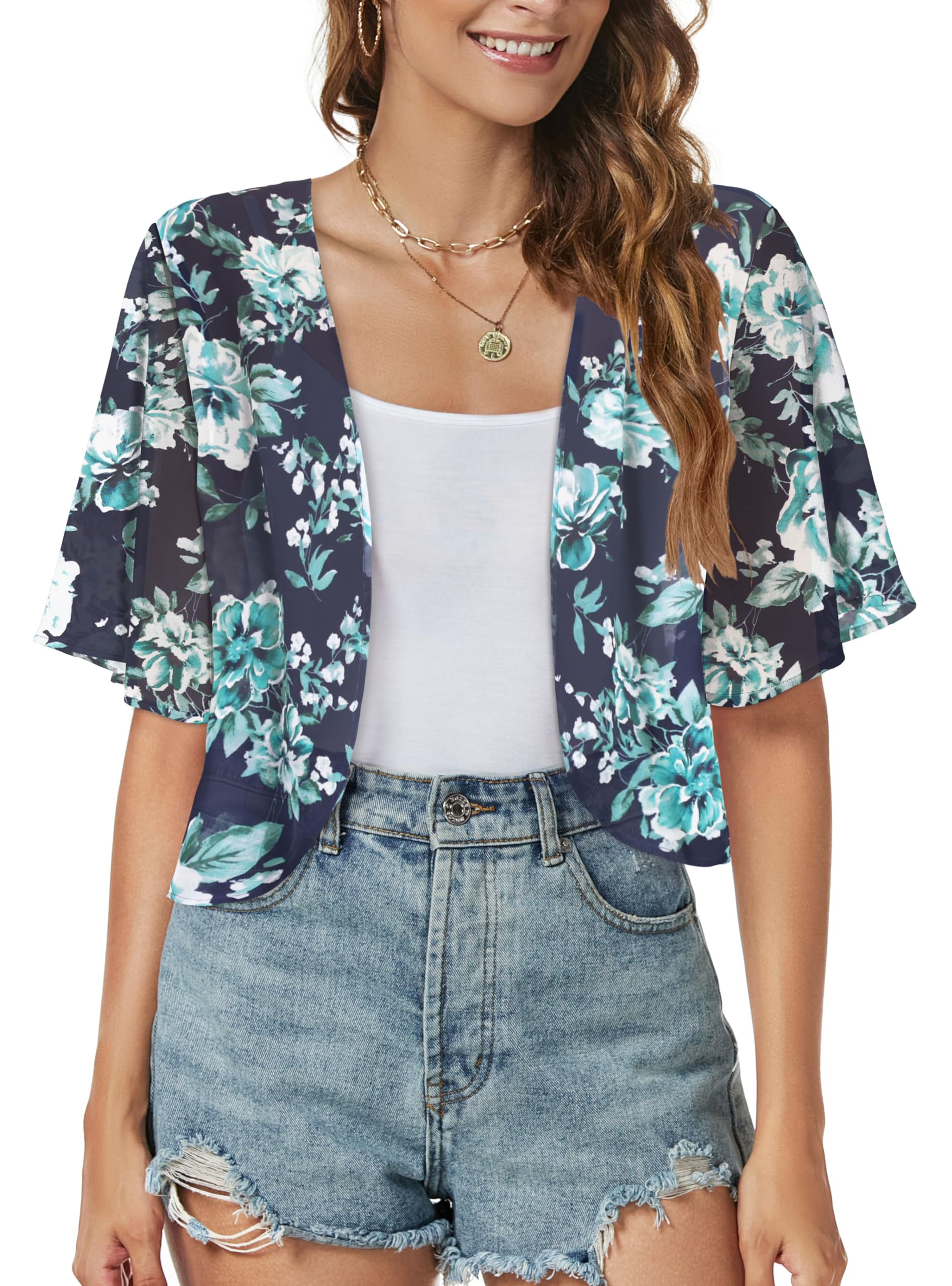 Women Shrug Chiffon Cardigan Open Front Short Sleeve Sheer Bolero for Dress | Lightweight Cropped,Loose Fit,Mesh Cover Up,Shawl Evening Dresses,Summer Outfits