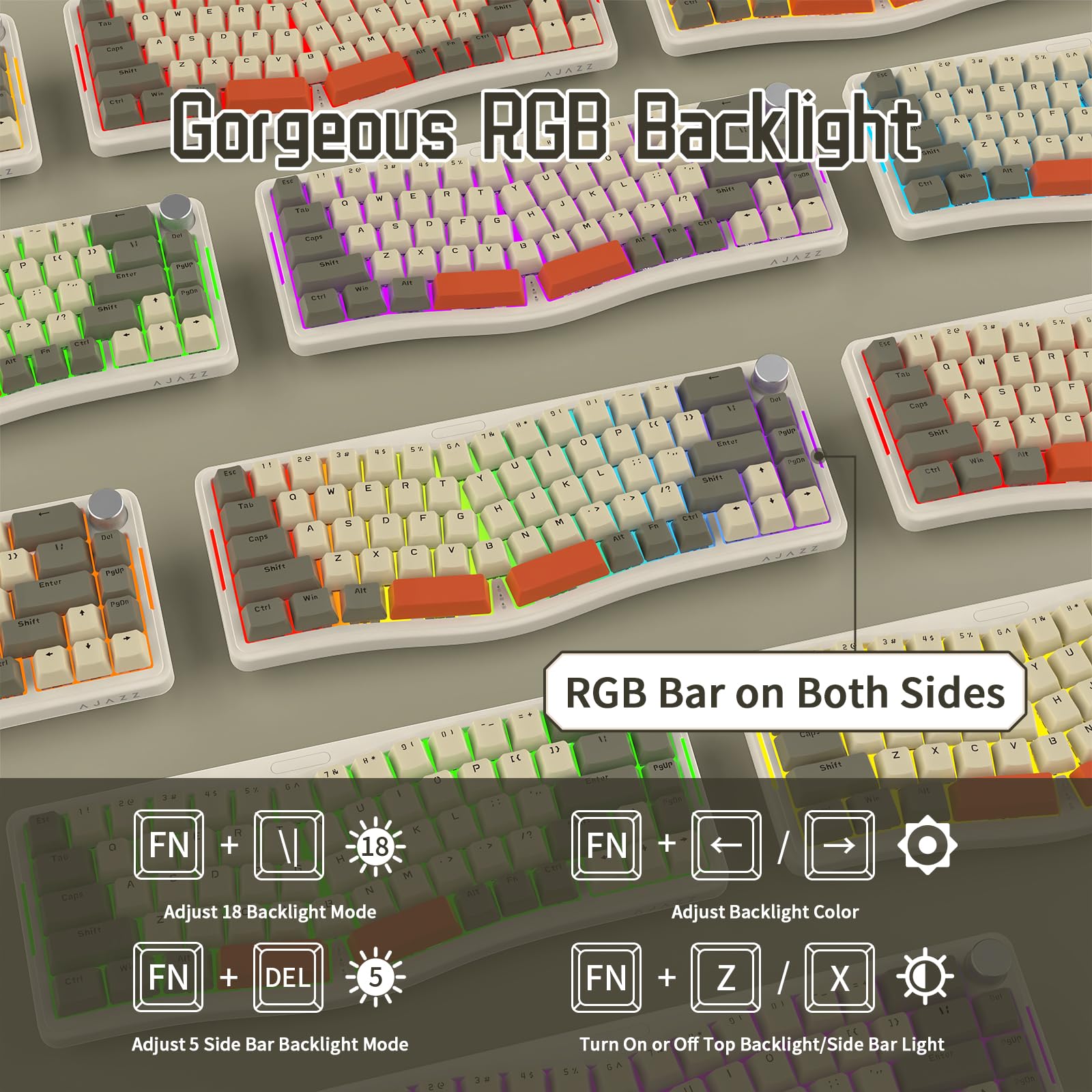 ATTACK SHARK AKS068 Alice Layout przewodowa klawiatura mechaniczna z pokrętłem, ergonomiczna klawiatura gamingowa 60% z uszczelką USB-C, programowalna przez VIA, wymienny przełącznik liniowy, NKRO