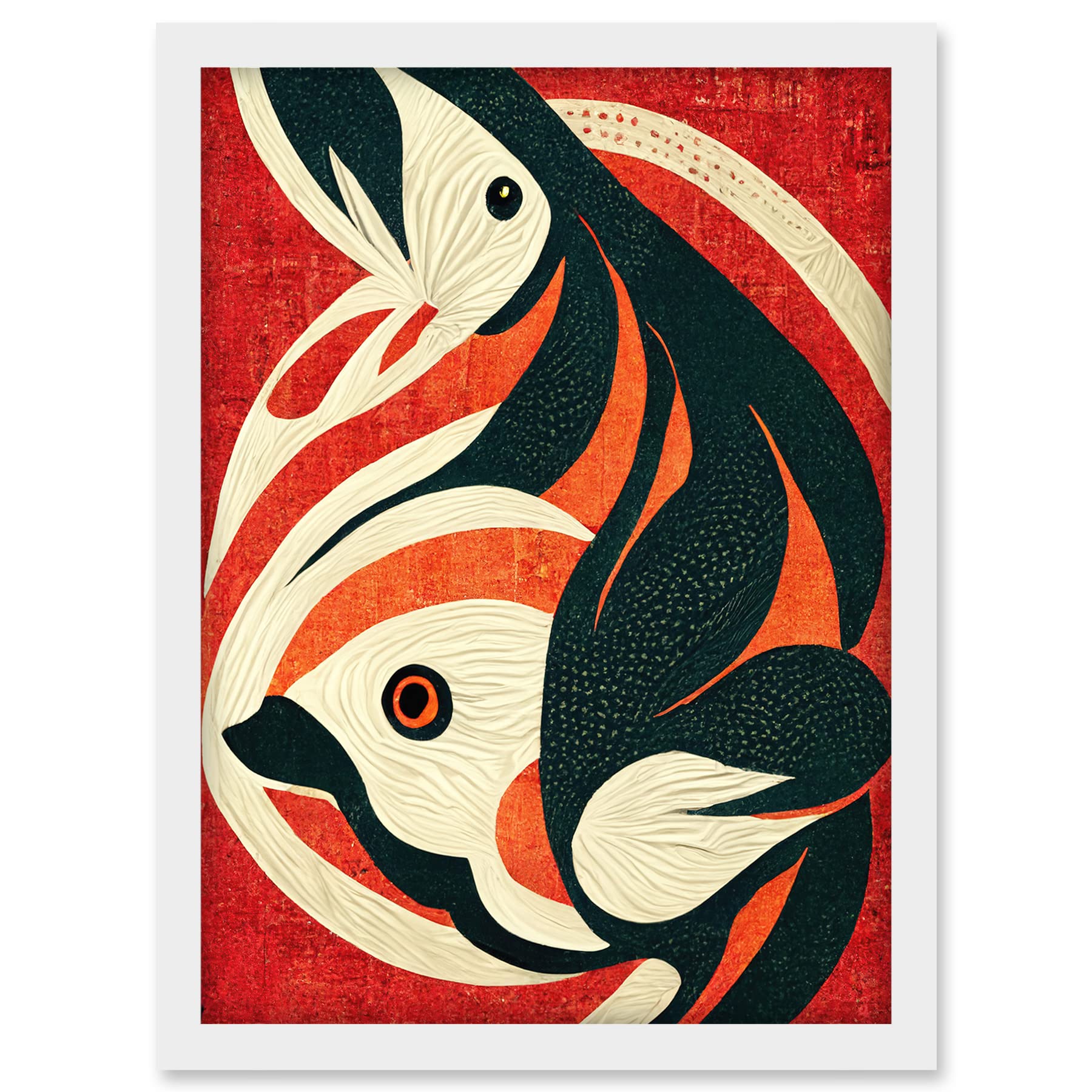 Doppelganger33 LTD Abstract Stylised Japanese Koi Carp Fish Painting Artwork Framed A3 Wall Art Print