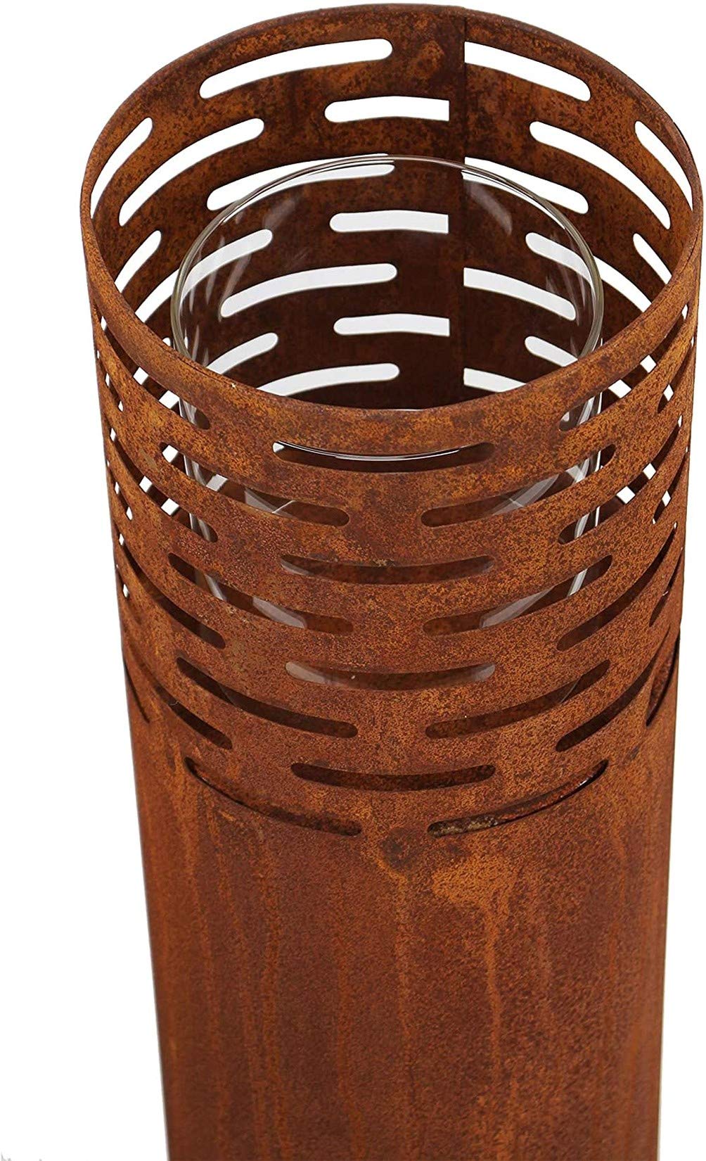 2X Windlichtsäule Rostäule aus Metall im Rost Design, 75 + 95 cm hoch | Garten-Laterne, Kerzenständer, Kerzenhalter, Dekosäule mit Kerzenglas, Metallsäule, Kerzensäule, Garten-Deko für Draußen