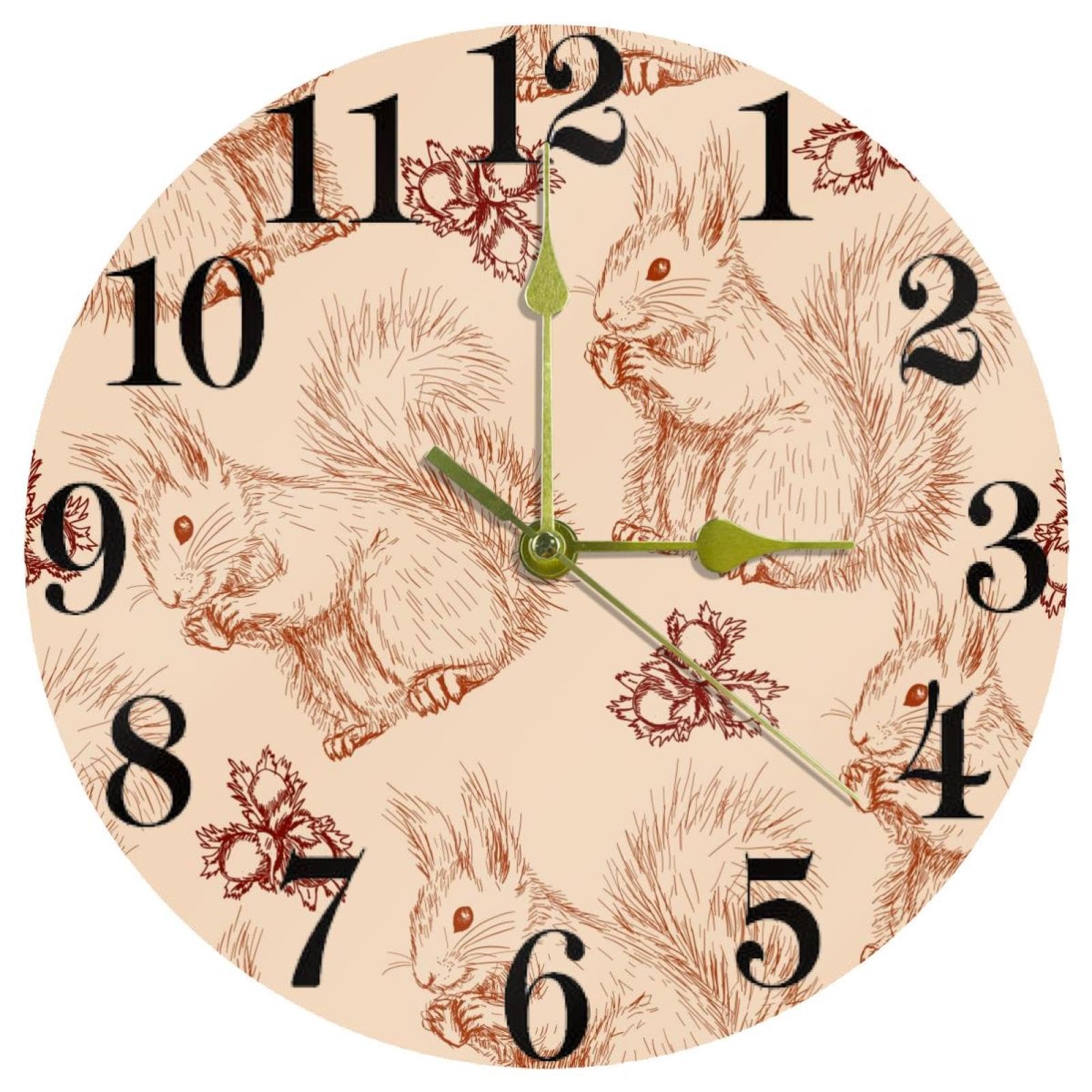 Horloge murale écureuil sans tic-tac pour retrouver le sommeil