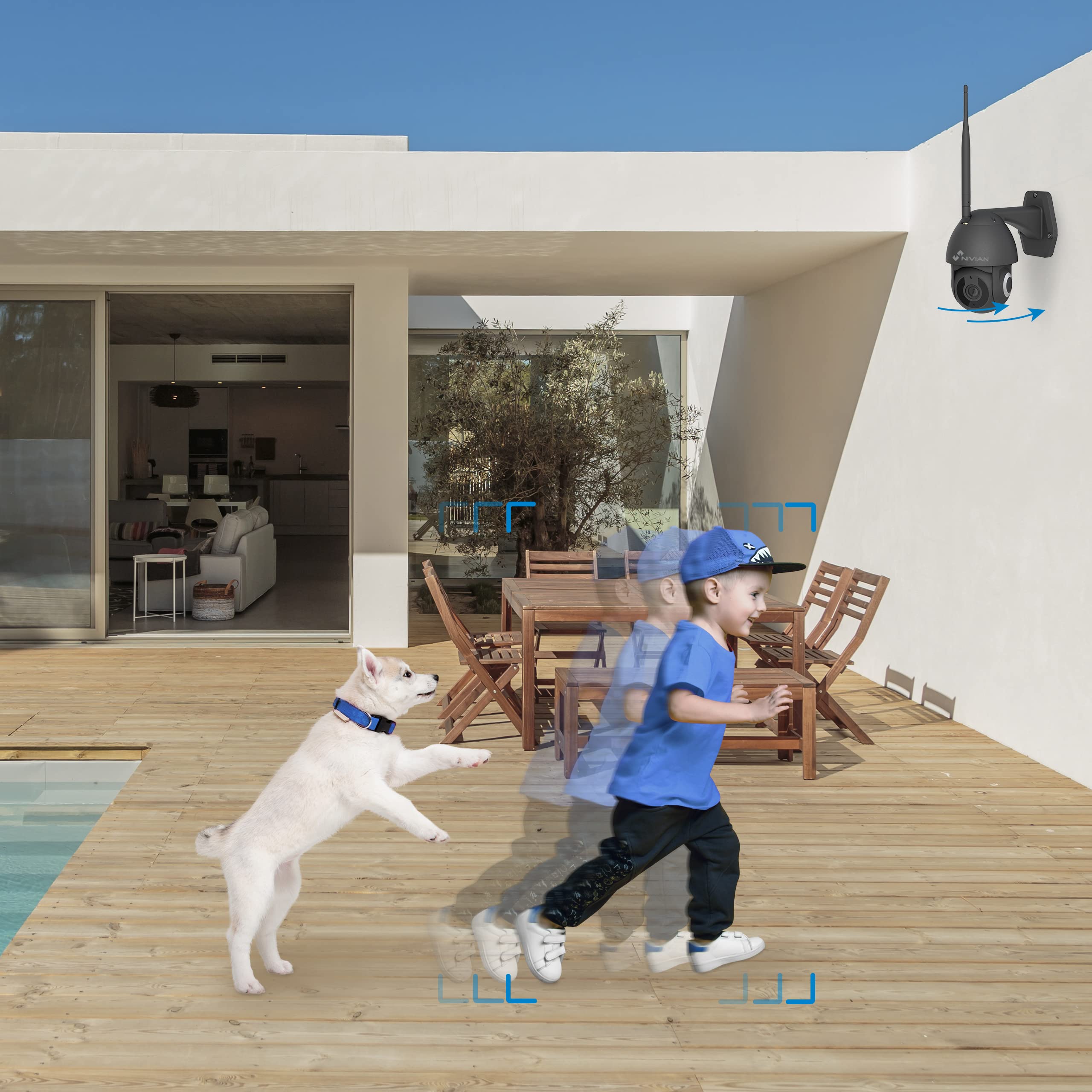 Nivian-Cámara PTZ Wifi 2,4Ghz-2K-Movimiento remoto 360º con función Autotracking y detección de humanos-Visión nocturna 10m-Apta exterior-Compatible con Alexa y Google Home–Control remoto con APP Tuya