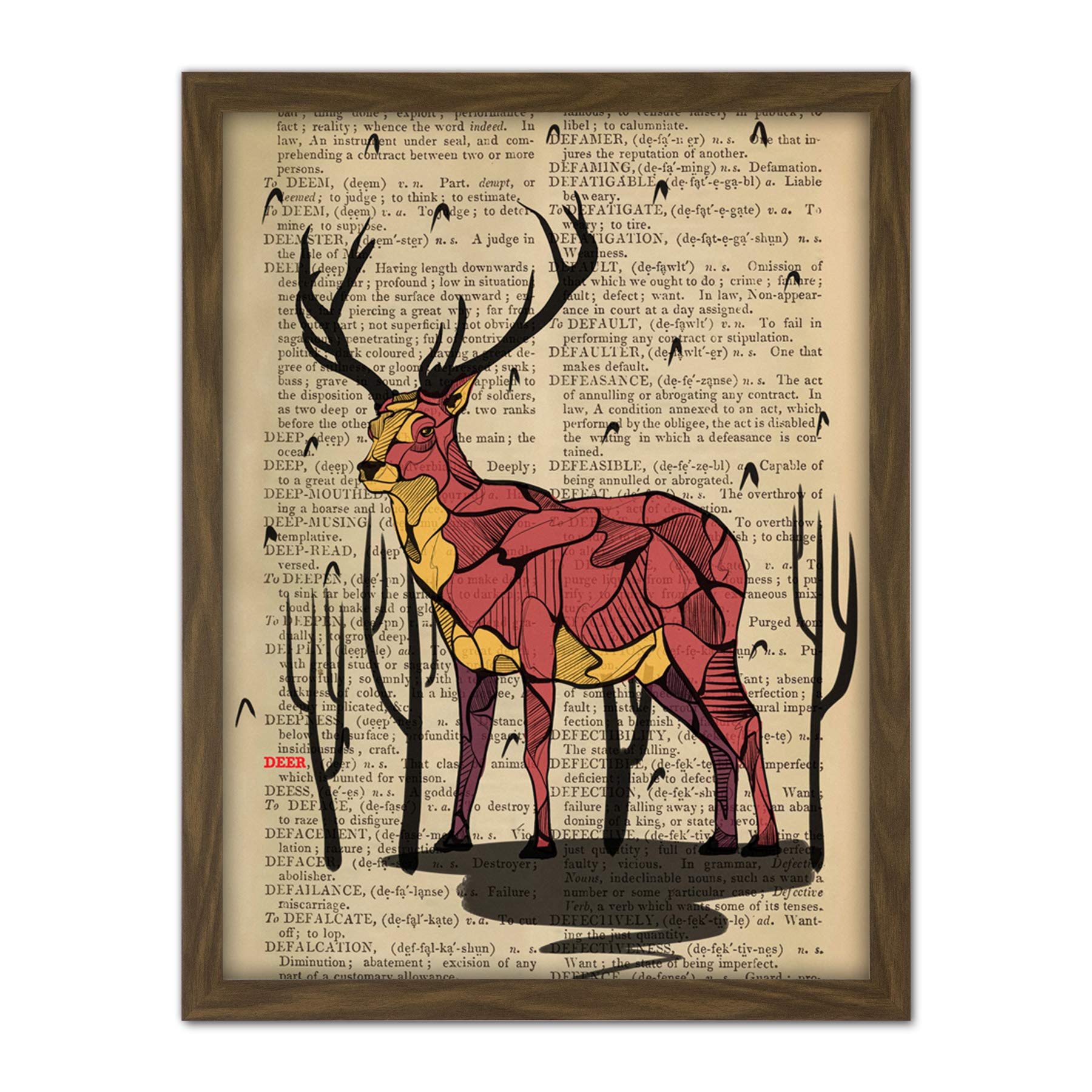 Wee Blue Coo Upcycle Dictionary Stag Deer Artwork Framed Wall Art Print 18X24 Inch