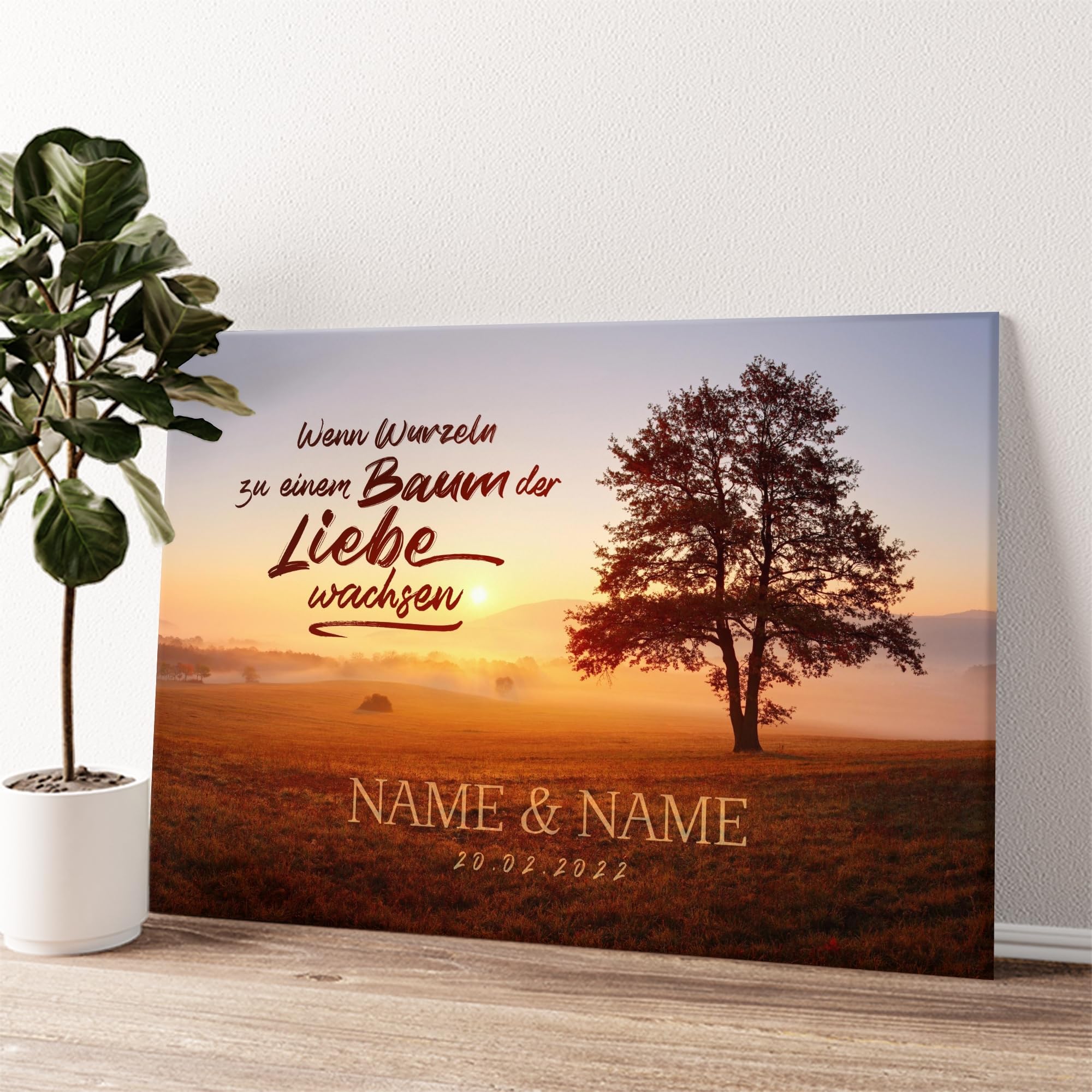 Liebesleinwand Personalisiertes Geschenk für Partner Geschenk Jahrestag, Verlobung, Hochzeitstag | Leinwandbild romantisch gestalten | Aus Wurzeln wächst die Liebe