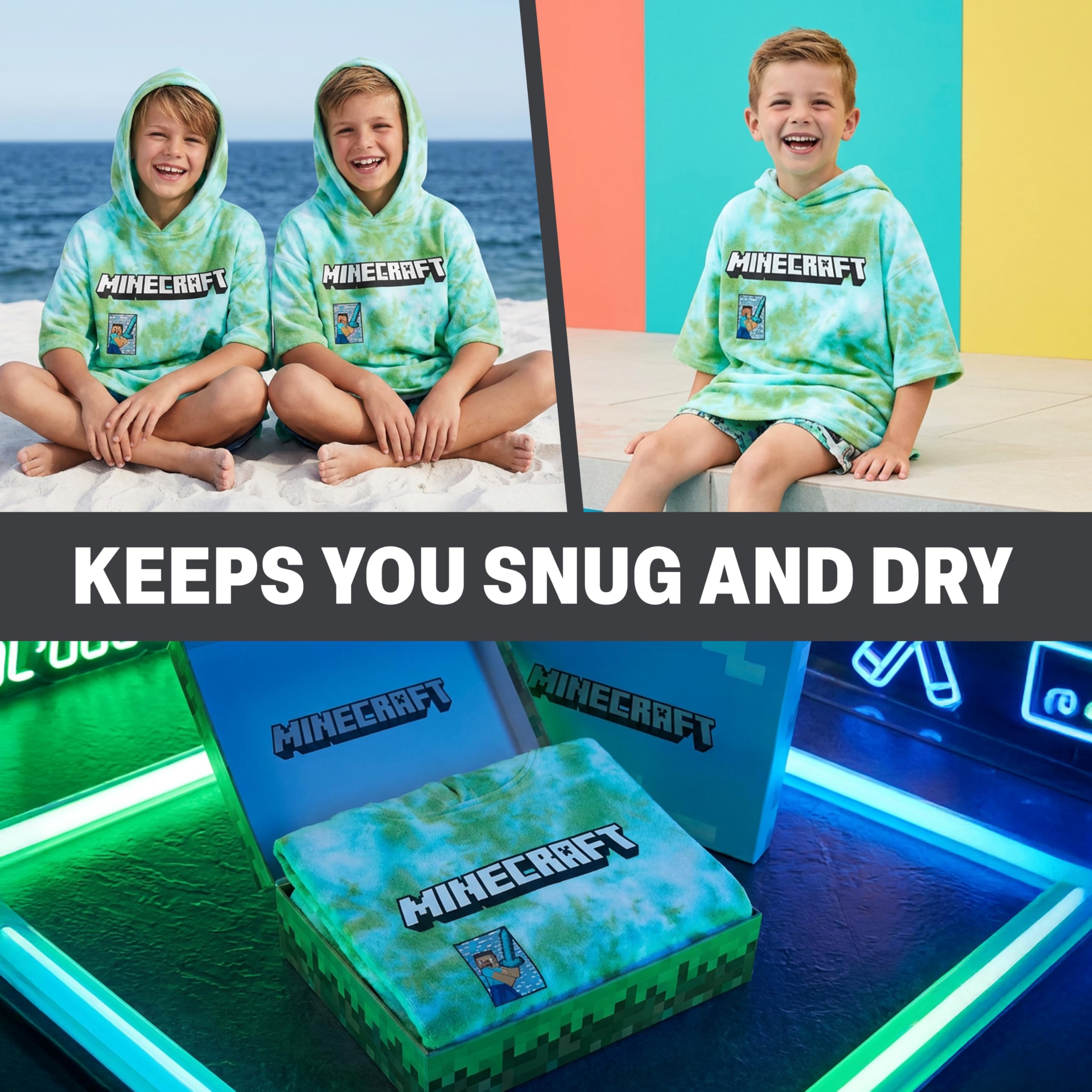 Minecraft badhanddoek met capuchon voor kinderen en tieners badjas
