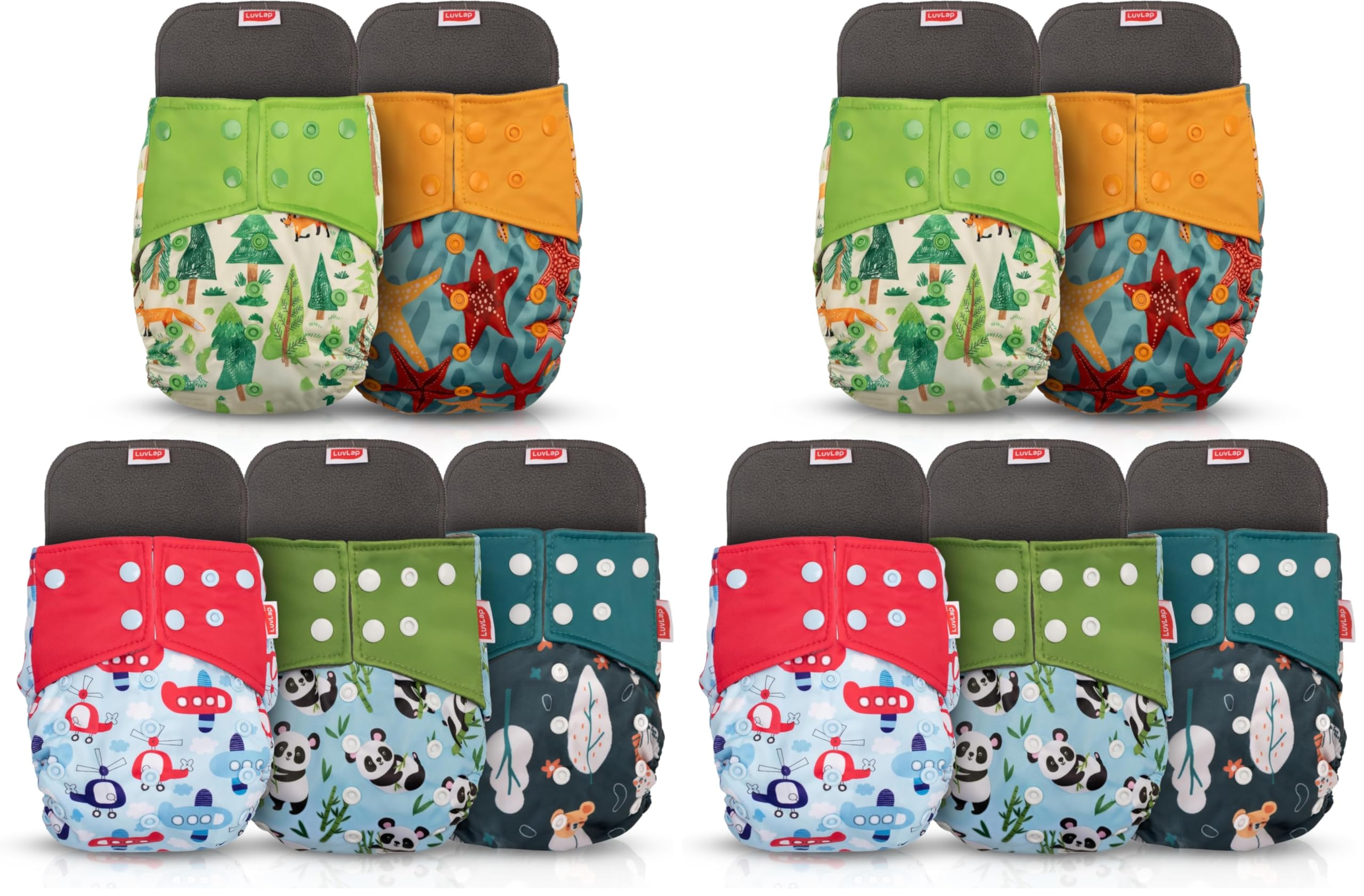 LuvLap Reusable Baby Cloth Diapers Combo Pack of 10 (5 Shell + 5 Pads) Double Leak Guard, High Absorption, Stain-Proof Comfort & Protection, 3m+, Rash Free, Adjustable Waist & Height with Snap Buttons-image-46