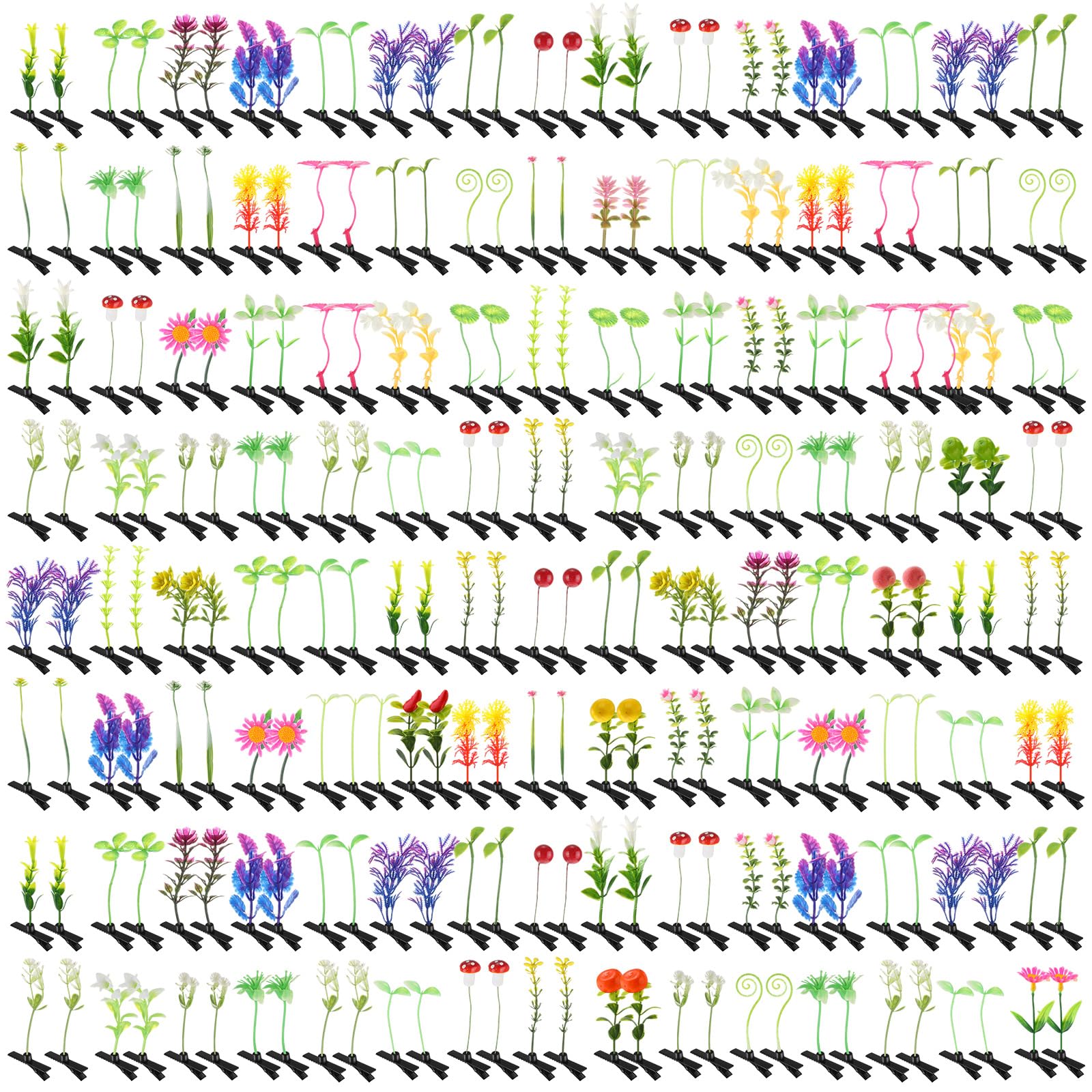 Tigeen 300 pinzas para el pelo de brotes de frijol, horquillas divertidas para plantas, pinzas para brotes de hierba, flores, mariposas, hongos, accesorios para el cabello, pasadores para mujeres y