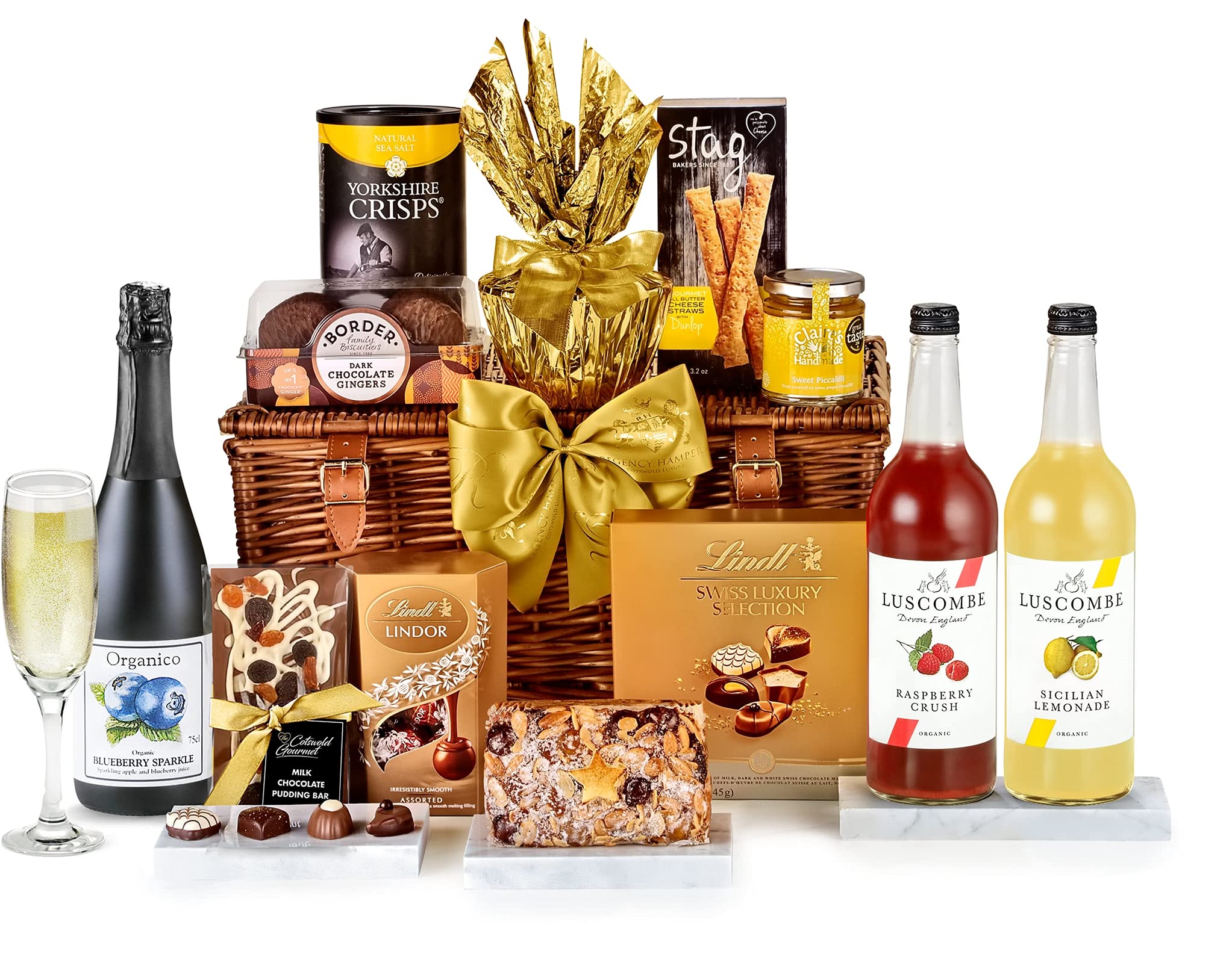 Burford Alcohol-Free Hamper - Premium Non-Alcoholic Gift Set with Sparkling Presse, Cheese Straws, Chocolates, Fruit Cake - Teetotal Food & Drink Gifts for Men and Women, from Regency Hampers